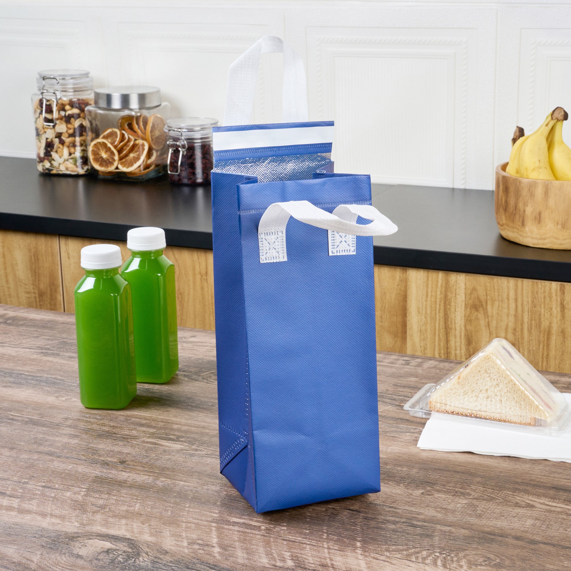 Blue Insulated Take Out Bags - Tamper Evident Food Delivery Bags (4.75