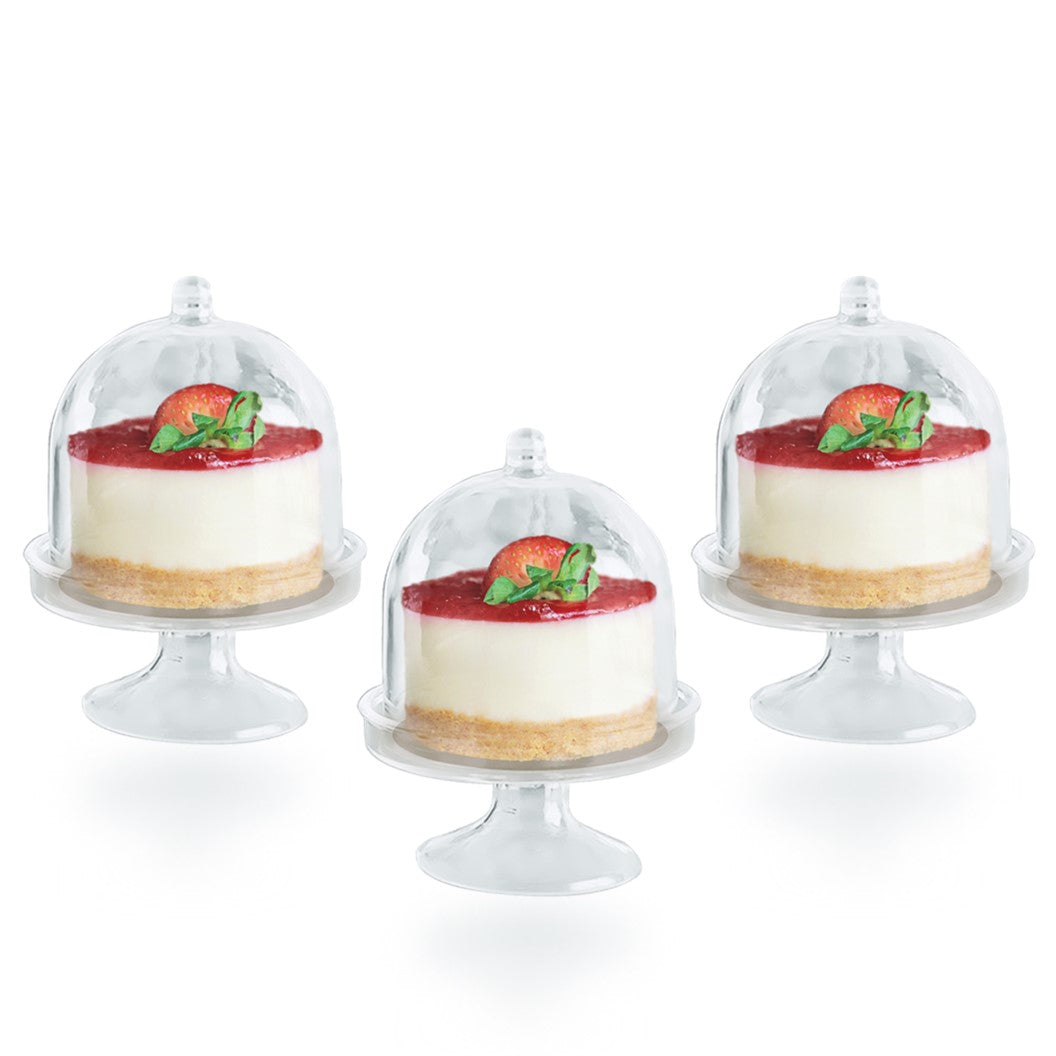 5-Pack Clear Plastic Mini Cake Plates with Stand and Dome Cover - Perfect for Dessert Displays, Party Serving, and Bakery Storage