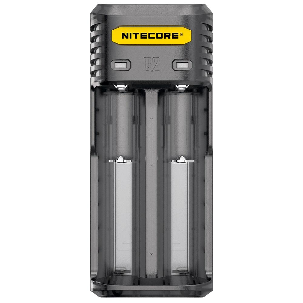 NiteCore Q2 2-Slot Smart Battery Charger for 18650 26650 Li-ion NiMH - Fast USB Charging for Flashlights, Vapes & Electronics