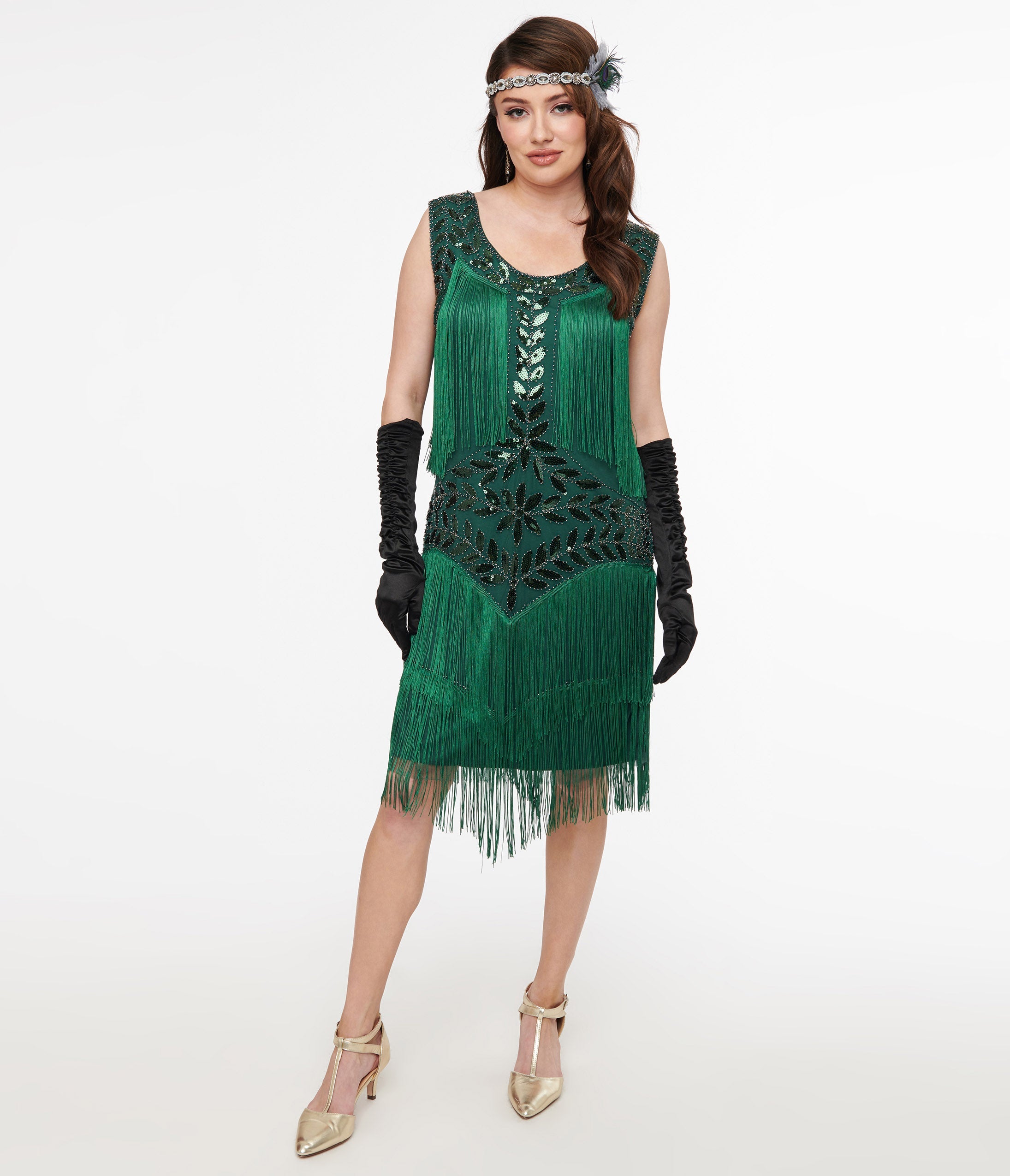 Vintage 1920s Green Beaded Fringe Flapper Dress for Women - Roaring 20s Gatsby Party Costume, Halloween Outfit & Jazz Age Evening Gown