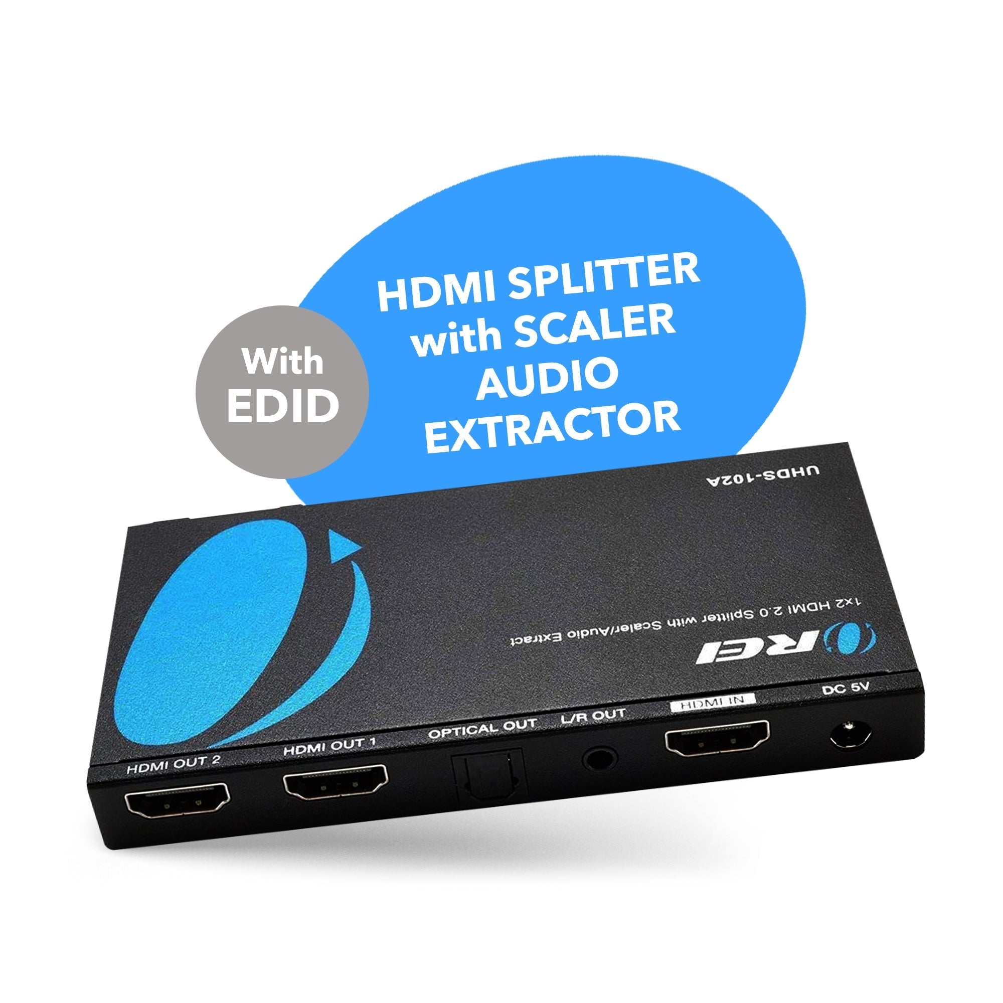 1x2 HDMI Splitter 4K Ultra HD - 1 Input 2 Output with EDID, Downscaling & Audio Extraction (UHDS 102A) for Home Theater & Multi-Screen Setup