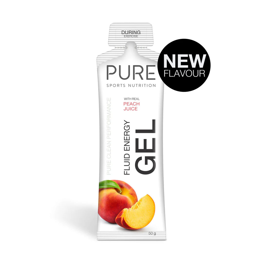 PURE Fluid Energy Gels - Peach Flavor | Fast-Acting Carbohydrate Boost for Runners, Cyclists & Athletes | Ideal for Marathon Training, Endurance Sports & Workout Recovery