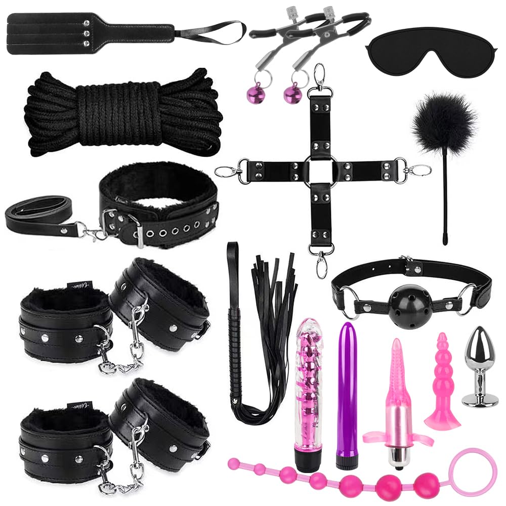 GKLWEJ 17-Piece Bondage Kit - BDSM Set for Couples with Anal Plug, Handcuffs & Restraints - Sensual & Erotic Sex Toys for Women & Men | Perfect for Spicing Up Your Bedroom, Role Play & Intimate Bondage Scenes