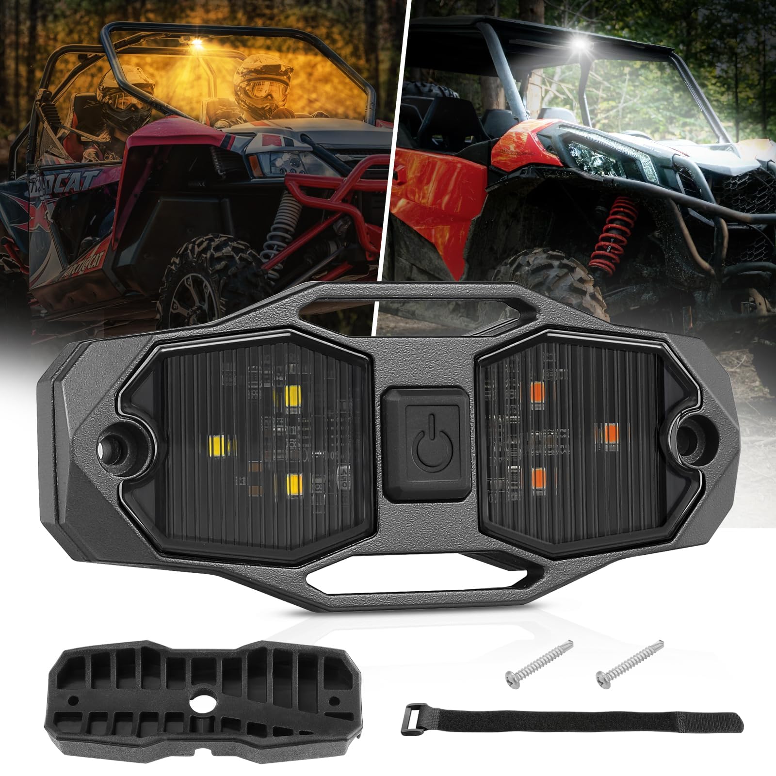Universal UTV Dome Light - White/Amber Roll Bar Mount Interior Cab Light for Polaris RZR, ATV & Truck Bed | Waterproof Off-Road Lighting for Night Driving & Camping