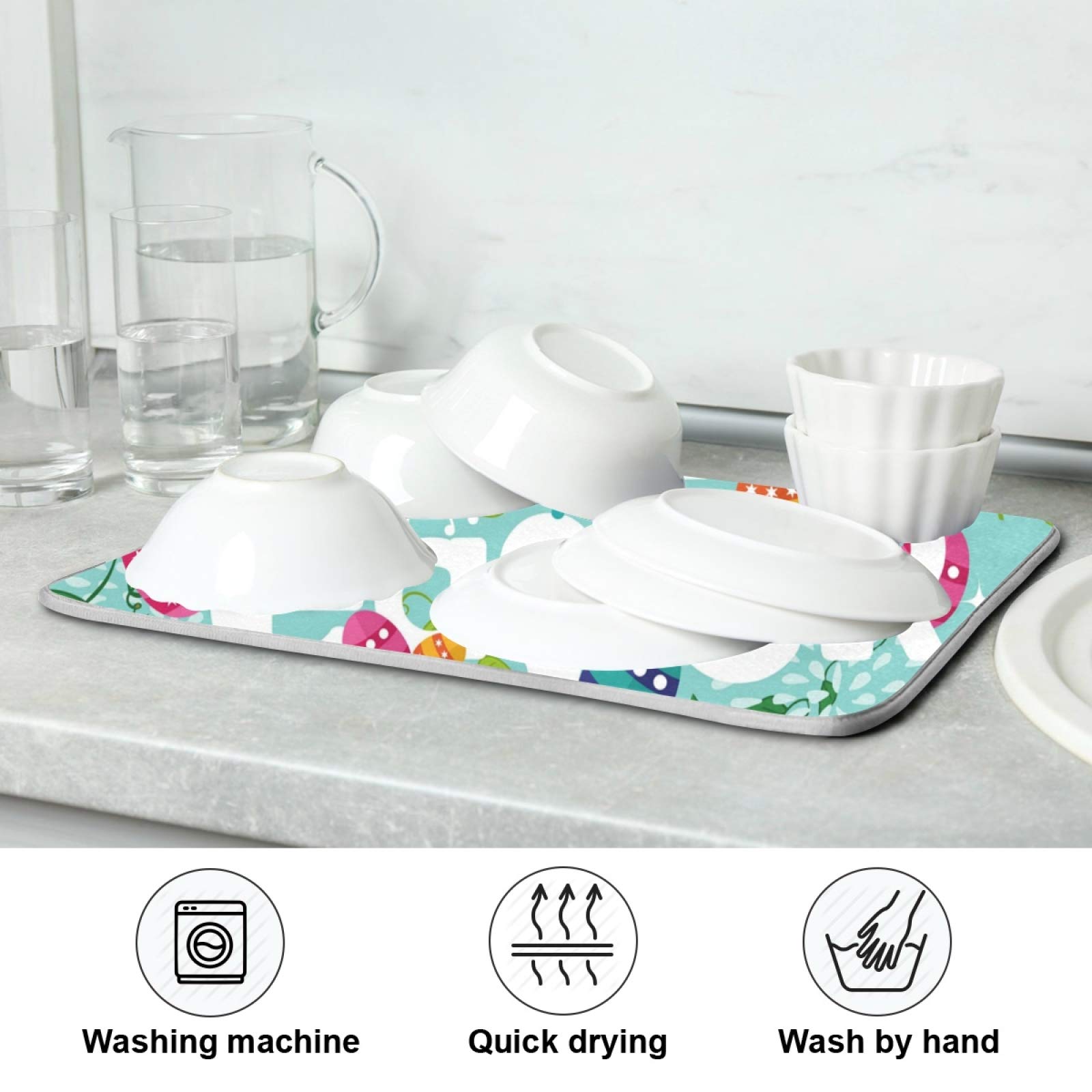 ALAZA Colorful Easter Dish Drying Mat - Super Absorbent Microfiber Kitchen Countertop Pad (16x18 Inch) - Perfect for Drying Dishes, Utensils & Cookware After Washing