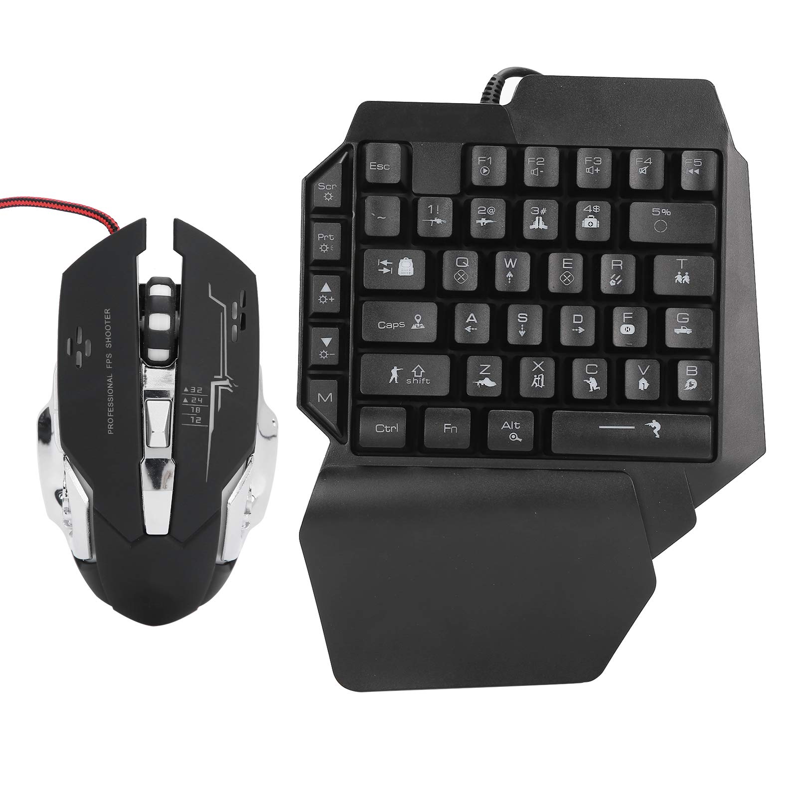 One-Handed RGB Gaming Keyboard & Backlit Mouse Combo with OTG Adapter - Ergonomic PC Gaming Keyboard & Mouse Set for Fighting, Basketball, Football Games - Perfect for Console Gaming & Esports Tournaments