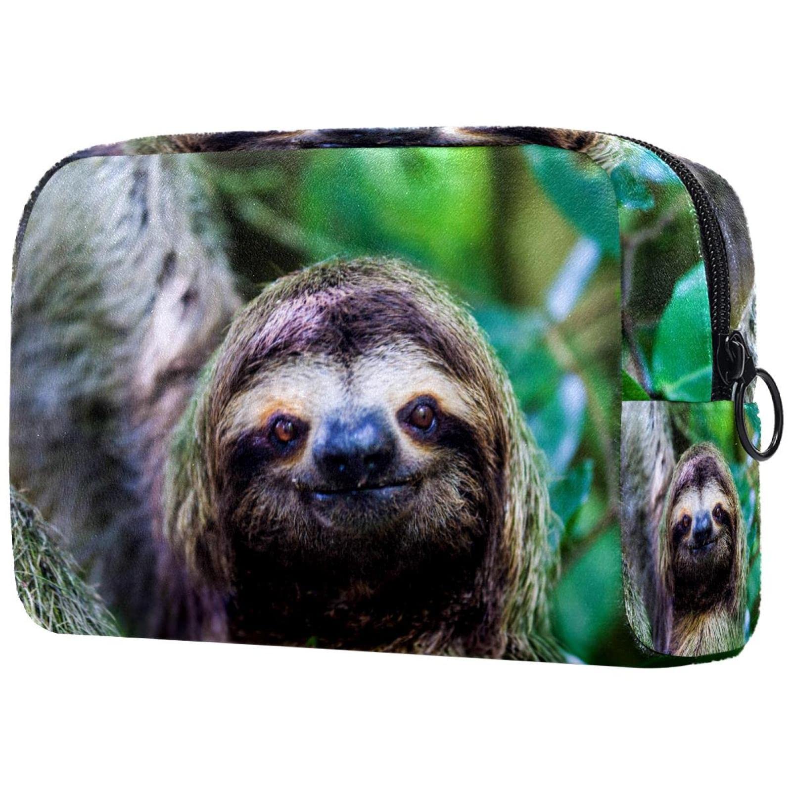 Sloth Print Travel Makeup Bag for Women - Waterproof Cosmetic Organizer with Multiple Pockets, Portable Toiletry Bag for Travel, Gym, and Daily Use