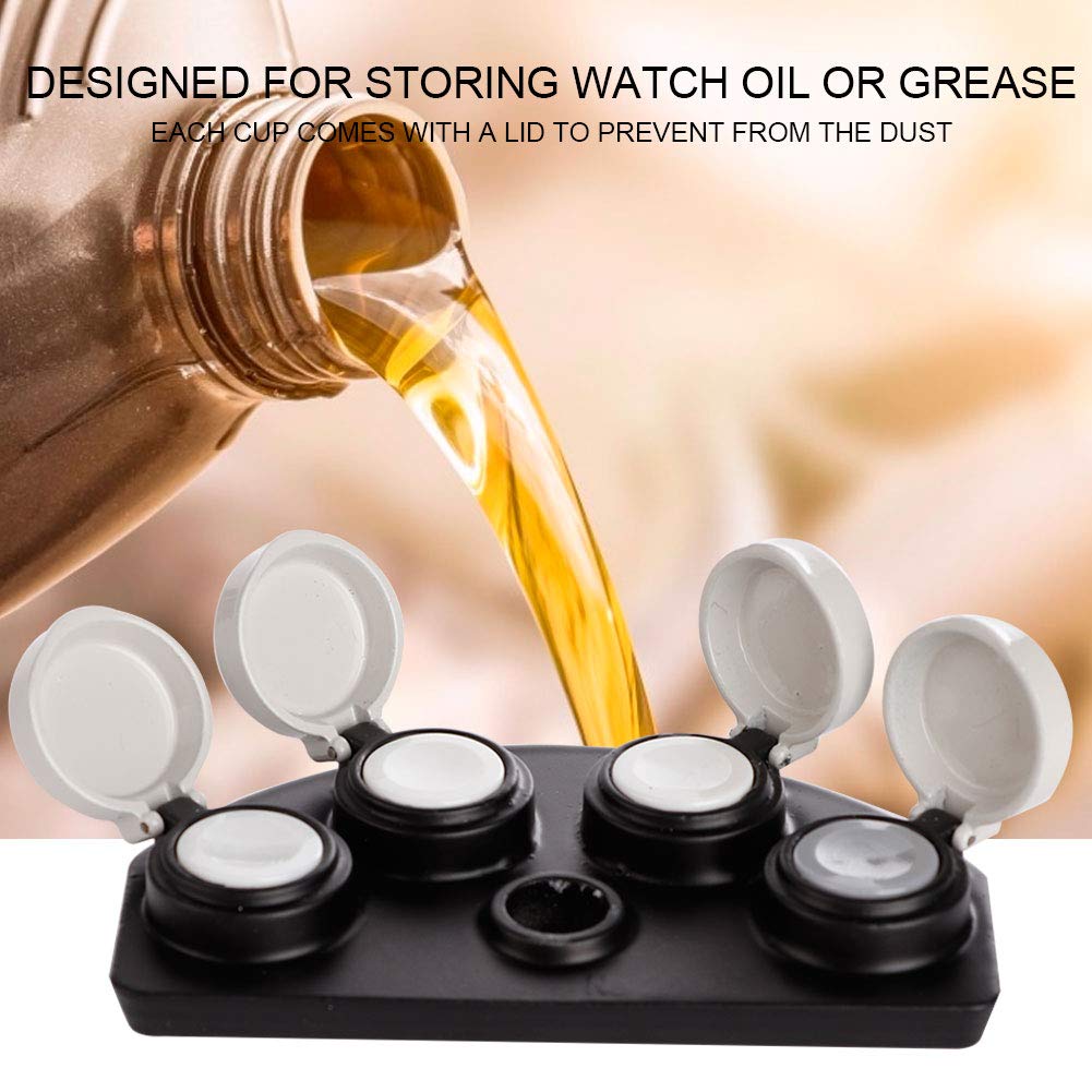 Professional Watch Oil Dip Tool Kit - 4 Metal Watch Oiler Dishes with Stand for Watch Repair & Maintenance | Precision Oil Storage Cups (3.3 x 2.2 x 0.6 inch) | Ideal for Watchmakers, Jewelers & DIY Watch Repair Enthusiasts