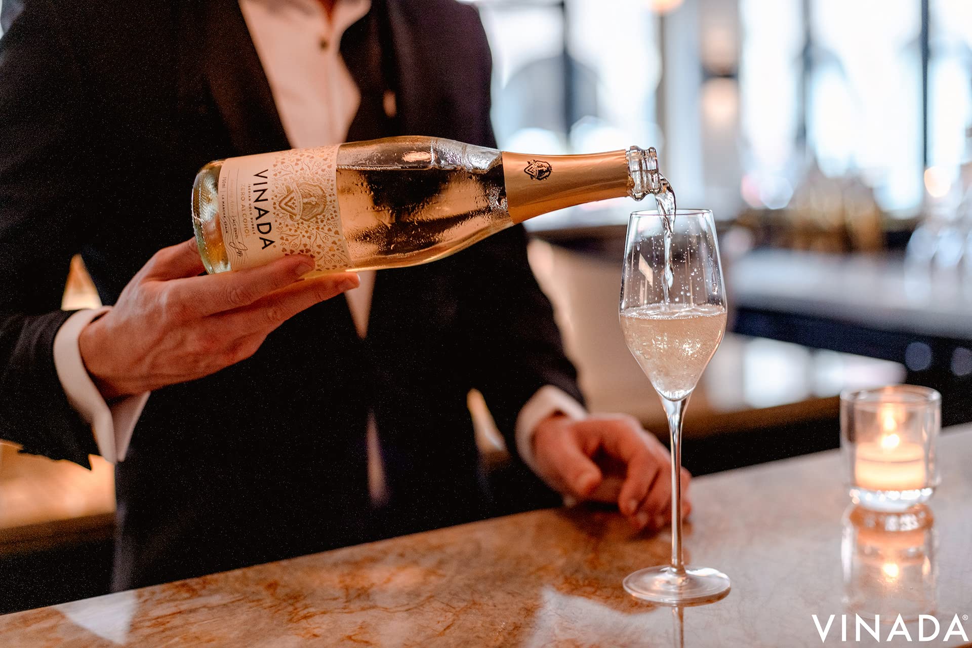 VINADA Sparkling Gold Non-Alcoholic Wine - 750ml (12 Bottles) | Zero Alcohol Champagne Alternative for Celebrations, Weddings & Special Occasions