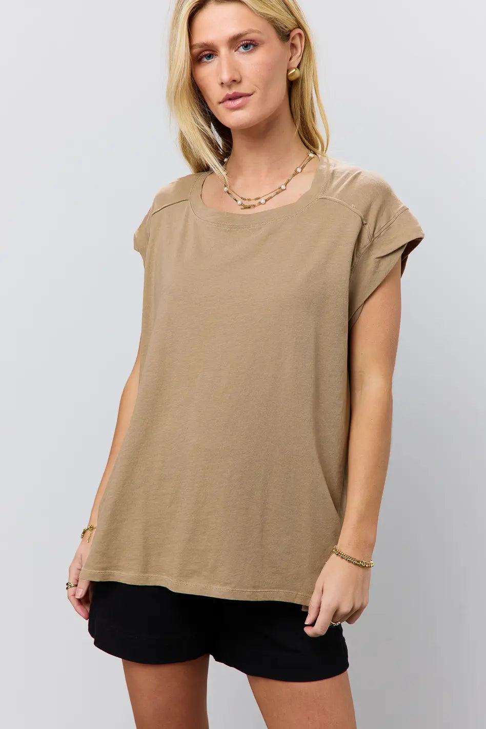 Aviana Women's Muscle Tee in Mocha - Soft Stretch Workout Tank Top for Gym, Yoga & Running - FINAL SALE