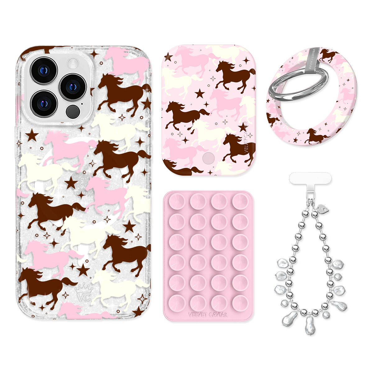 Pink Pony Glitter iPhone Case with Grip - Cute Sparkly Phone Cover for iPhone 13/14/15 Pro Max - Perfect for Girls, Teens, Women | Great for Everyday Use, Parties & Gifts