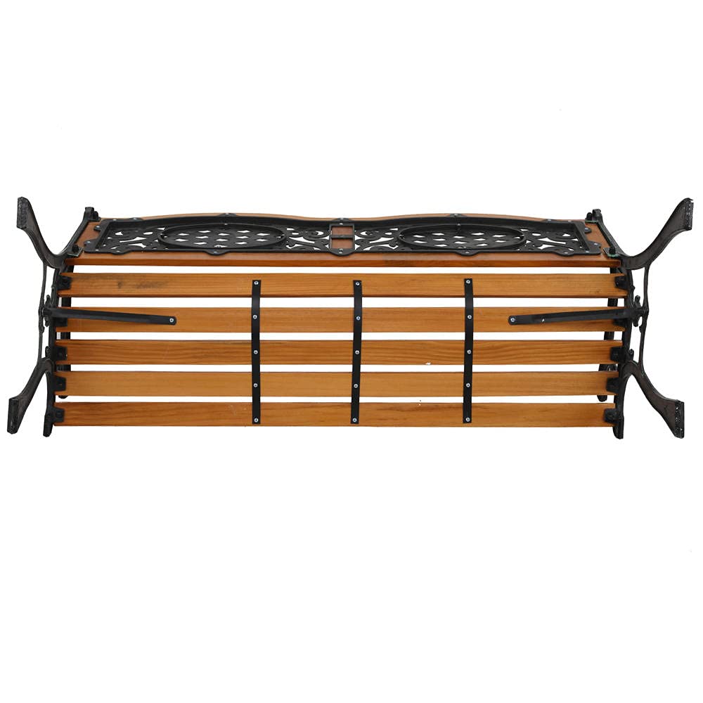 50 Inch Heavy Duty Metal Garden Bench - Outdoor Park Bench with Cast Iron Frame & Hardwood Seat for Patio, Yard, Deck, Lawn - Perfect for Relaxing, Picnics & Outdoor Gatherings