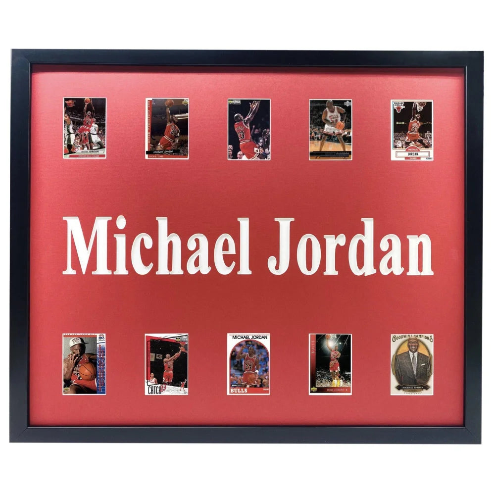 Michael Jordan Framed 10 Basketball Card Collage - Chicago Bulls Championships Memorabilia - Perfect for Sports Fans, Man Cave Decor & Gift Ideas