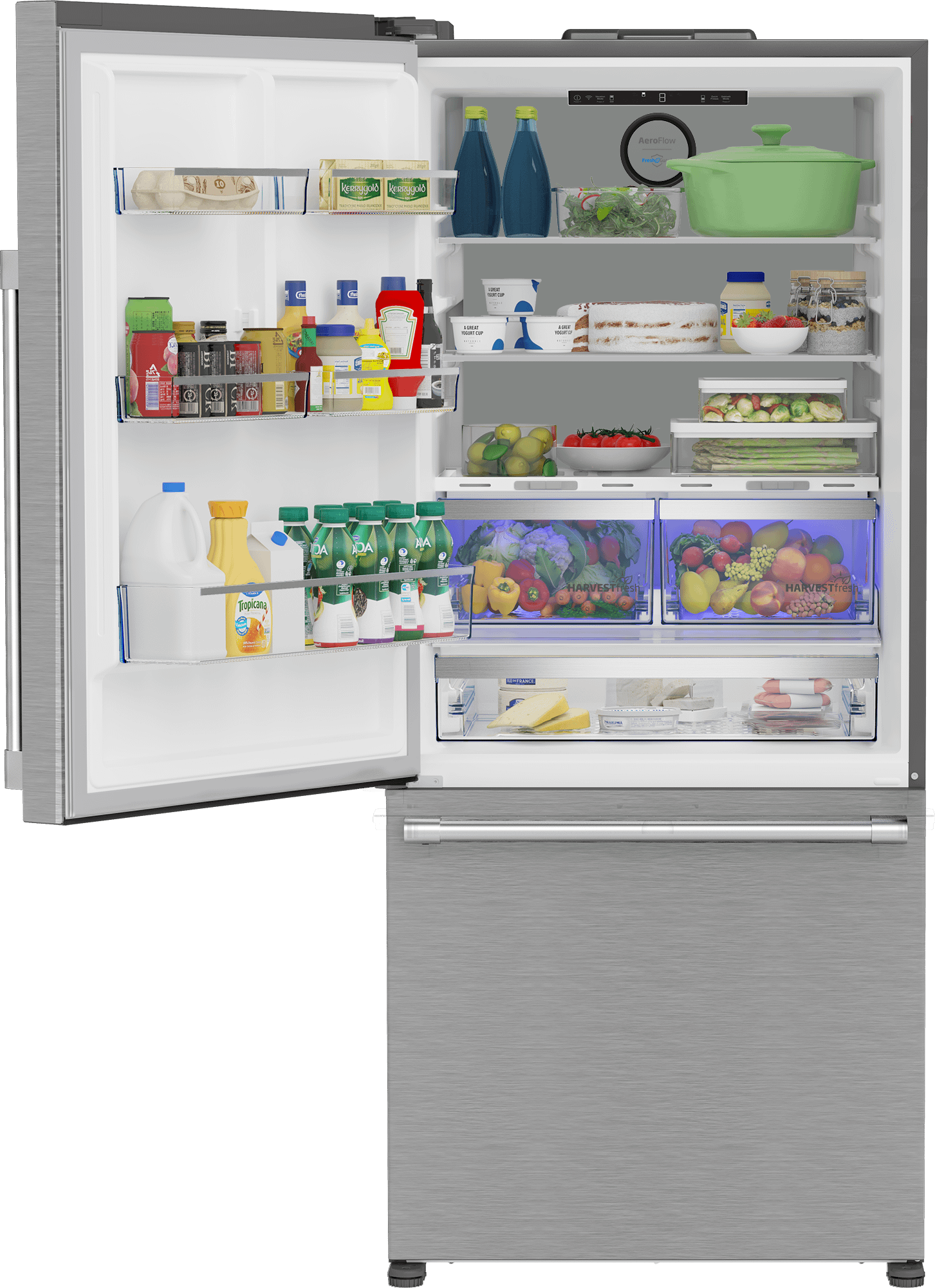 Beko BFBD30216SSIML 30-Inch Bottom Freezer Refrigerator with HarvestFresh Technology - Energy Efficient Stainless Steel French Door Fridge for Kitchen & Home Storage