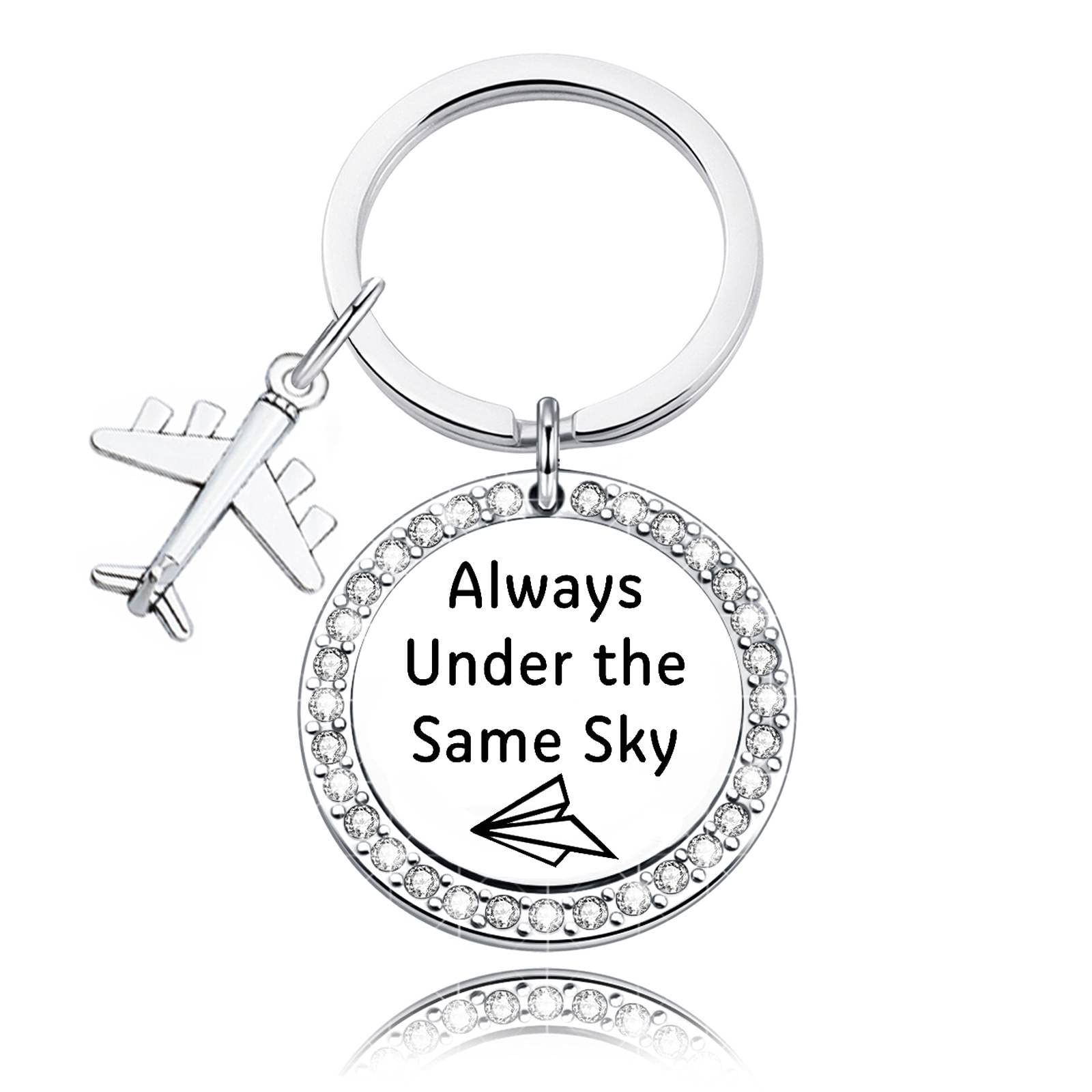 Long Distance Relationship Keychain - Always Under the Same Sky Couples Gift for Boyfriend/Girlfriend | Pilot & Airplane Themed Jewelry | Perfect for Anniversaries, Valentine's Day & Military Deployments