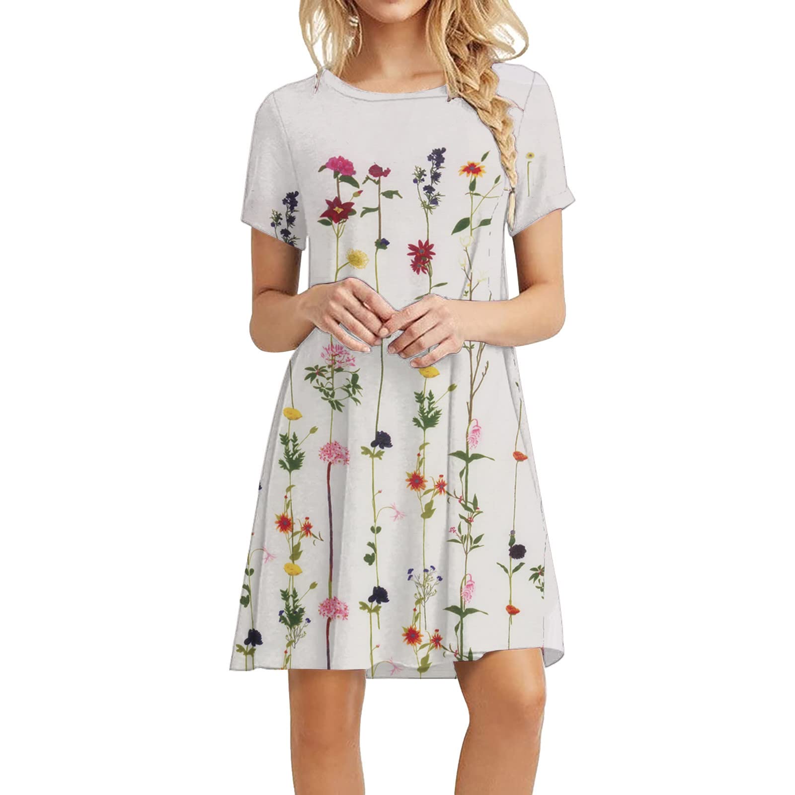 Women's Cute Summer Dresses - Casual Boho T-Shirt Dress with Short Sleeves, Loose Swing Mini Dress for Beach, Vacation & Outdoor Activities
