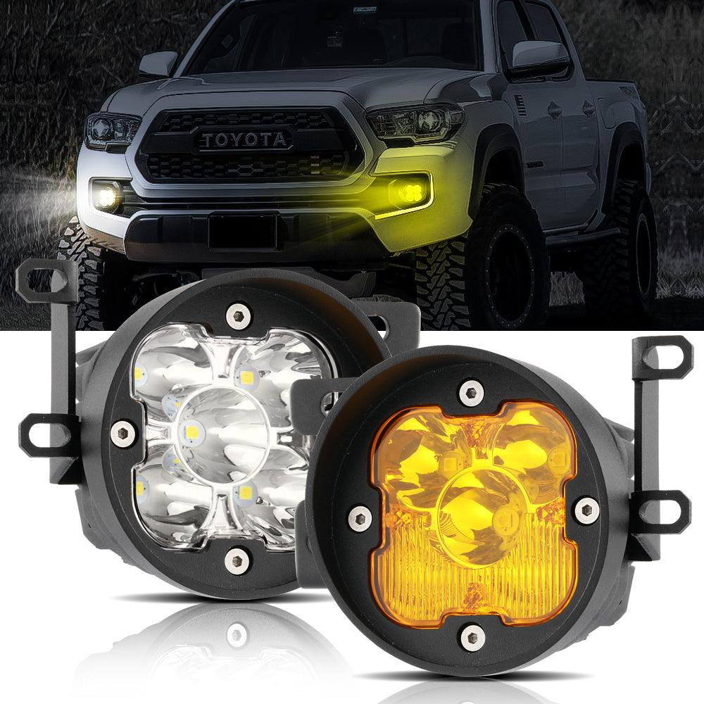 80W 9600LM 3 Inch LED Fog Lights Kit - White/Yellow Beam Compatible with 2012-2022 Toyota Tacoma, 2010-2022 4Runner, 2014-2022 Tundra - Perfect for Off-Roading, Night Driving & Foggy Conditions