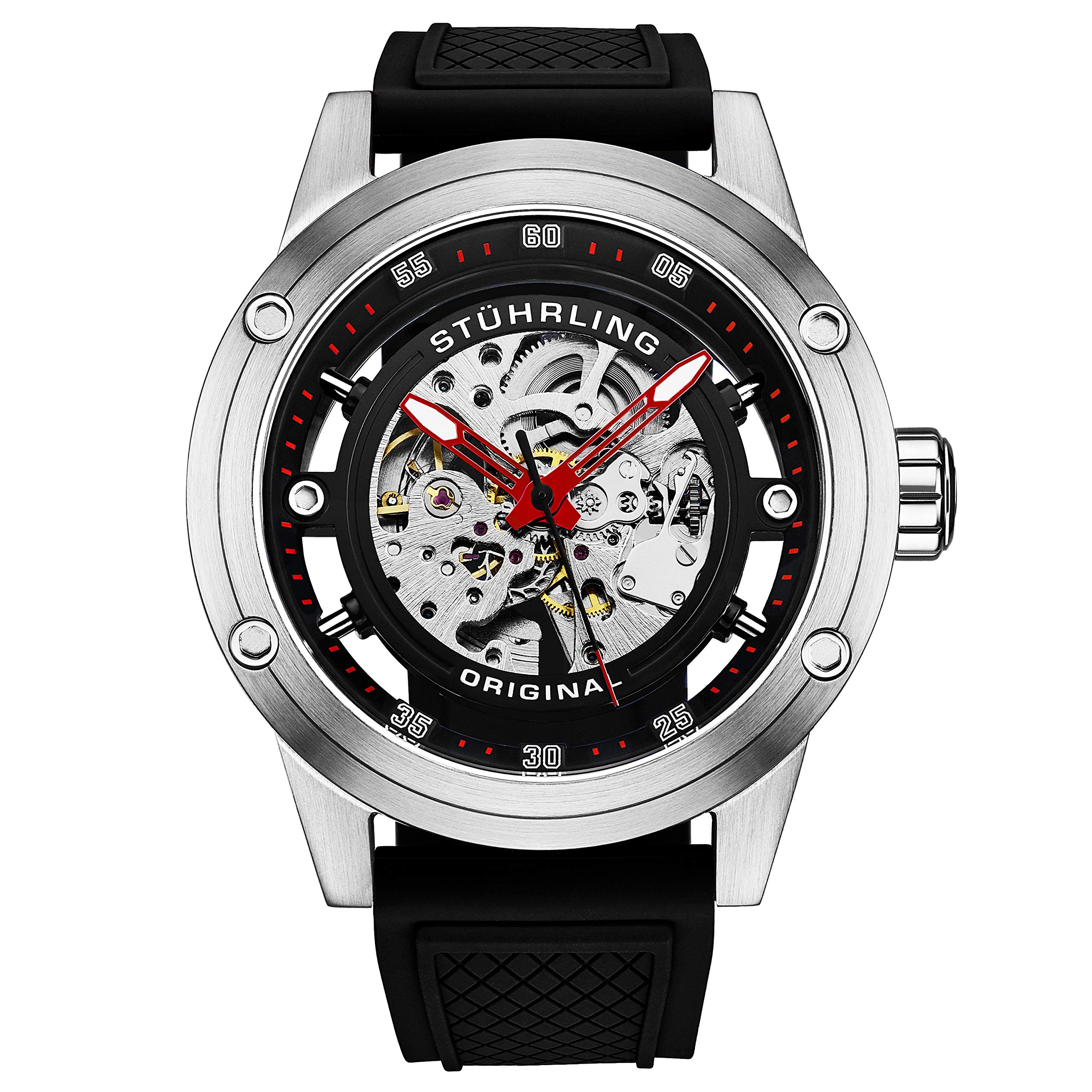 Stuhrling Original Men's Automatic Skeleton Watch - Stainless Steel Self-Winding Dress Watch with Rubber Strap, 50mm Case - Perfect for Business, Formal Events & Everyday Wear