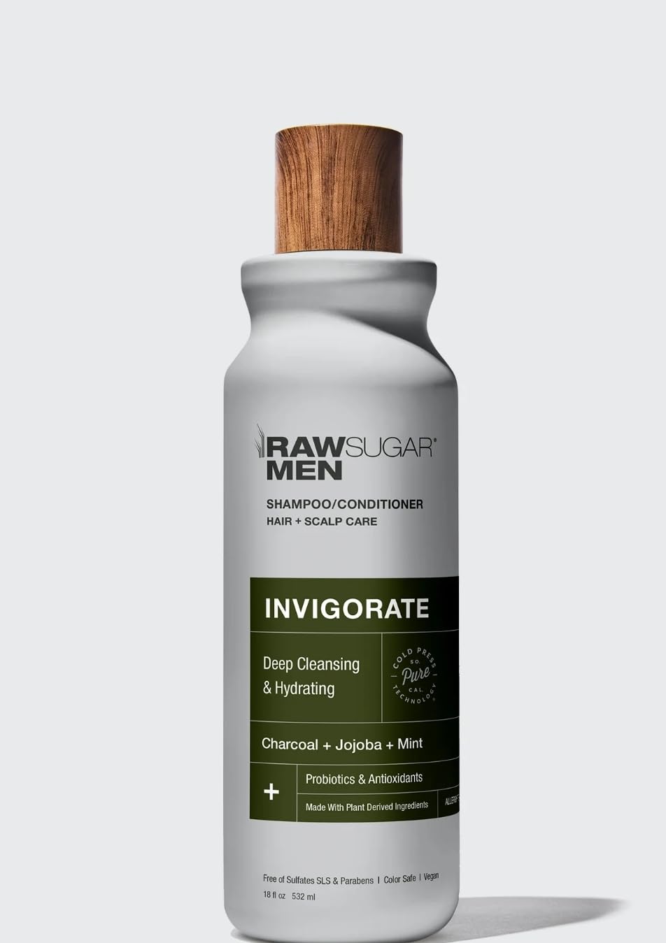Raw Sugar Men's 2-in-1 Shampoo & Conditioner with Mint, Charcoal & Jojoba - Invigorating Hair Care for Men - 18oz - Deep Cleansing & Refreshing Formula for Daily Use & Gym Recovery