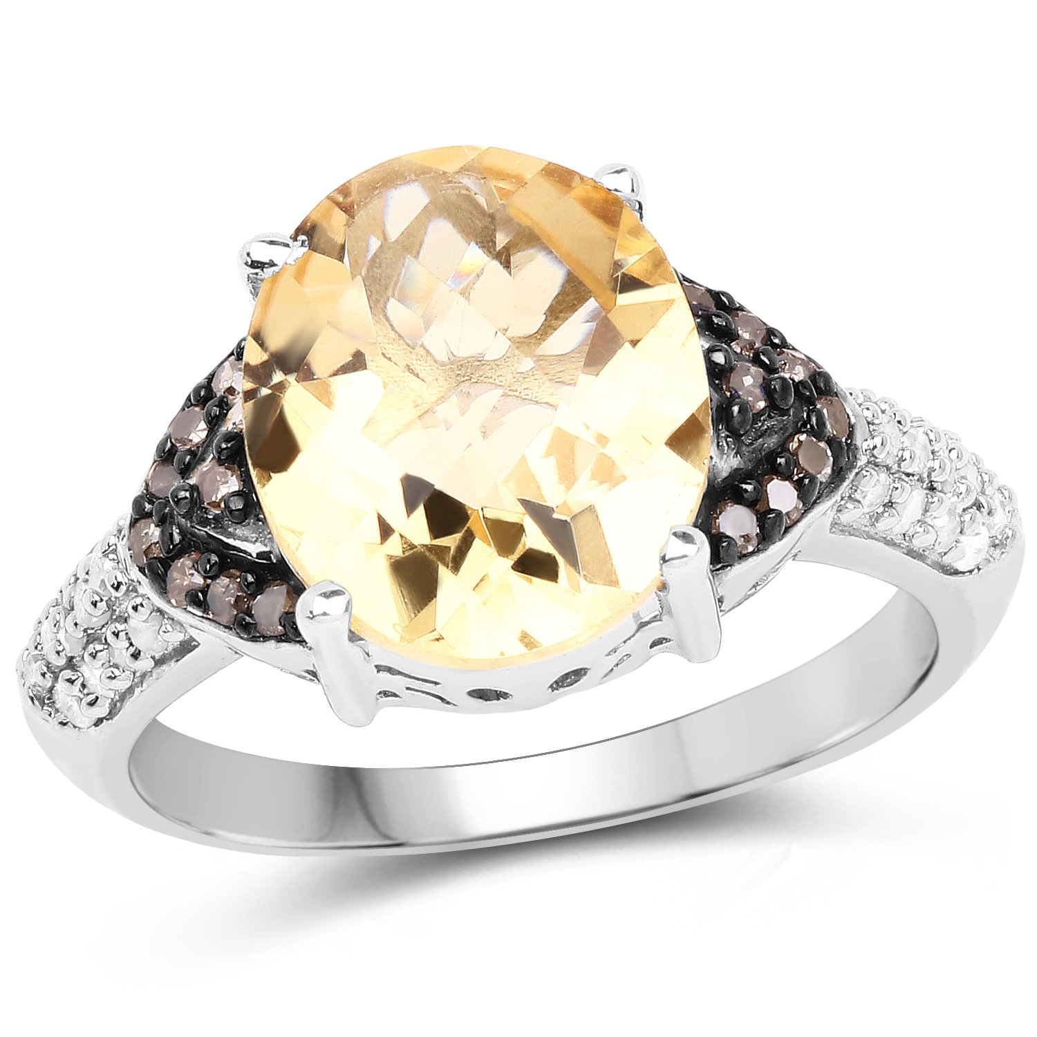 925 Sterling Silver Genuine Citrine, Champagne & White Diamond Ring (4.65 Carat) - Multiple Sizes | Elegant Jewelry for Weddings, Anniversaries & Special Occasions