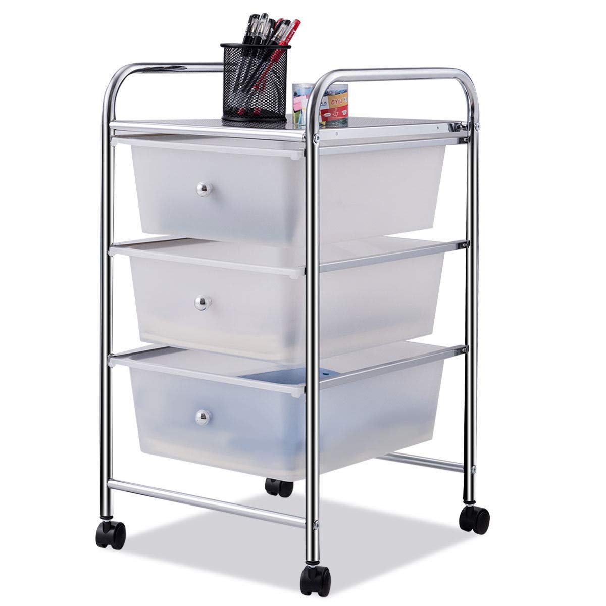 Giantex 3-Drawer Rolling Storage Cart with Metal Frame & Plastic Drawers - Mobile Organizer for Home Office, Craft Supplies, Scrapbook Paper - White (Perfect for Office, Classroom & Craft Room Organization)