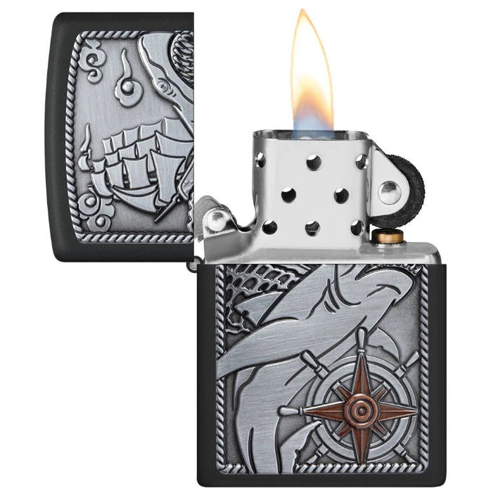 Zippo Lighter with Shark Emblem Design - Windproof Refillable Metal Lighter for Outdoor Camping, Survival Gear & Collectors