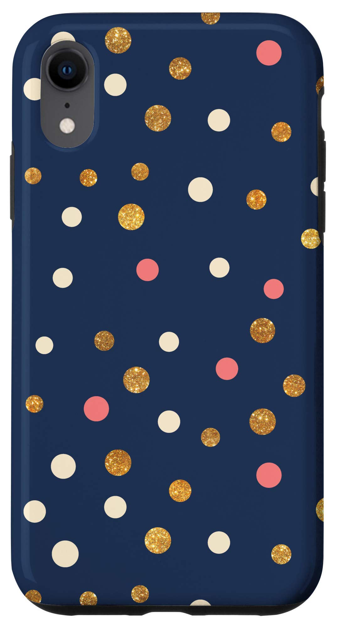 iPhone XR Case - Navy Blue, Pink & White Polka Dot Design | Trendy Protective Cover for Daily Use, Work & Travel