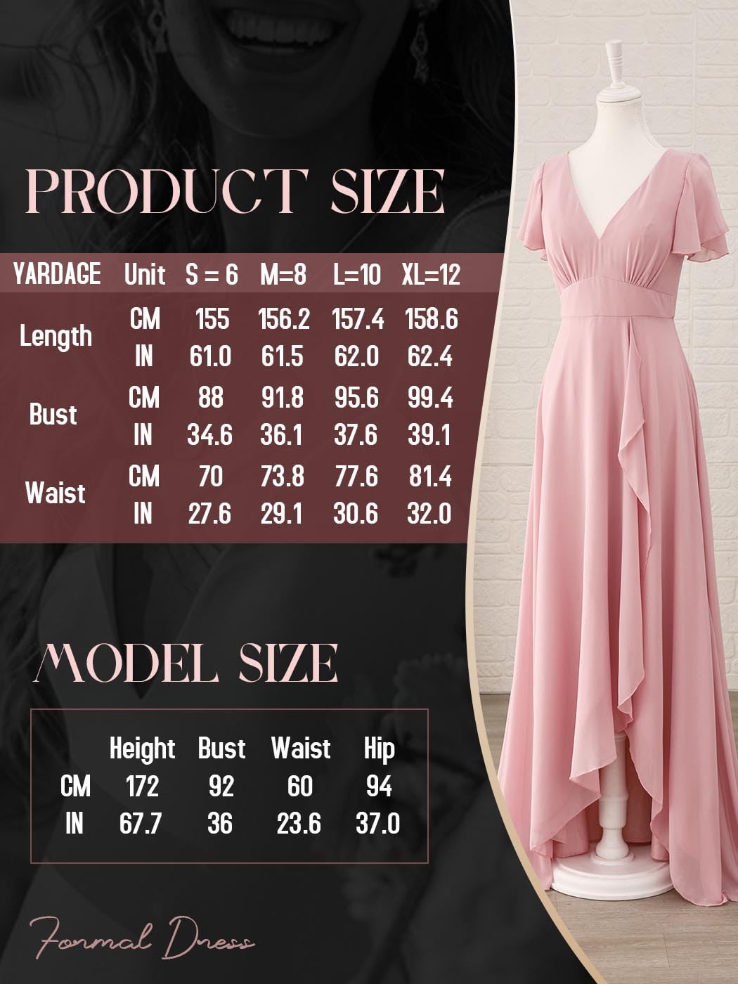 EASEDAILY Women's Pink V-Neck Short Sleeve High Waist Slit Maxi Dress for Bridesmaid Wedding Guest Evening Party - Elegant Long Gown for Formal Events, Prom, Cocktail Parties & Special Occasions