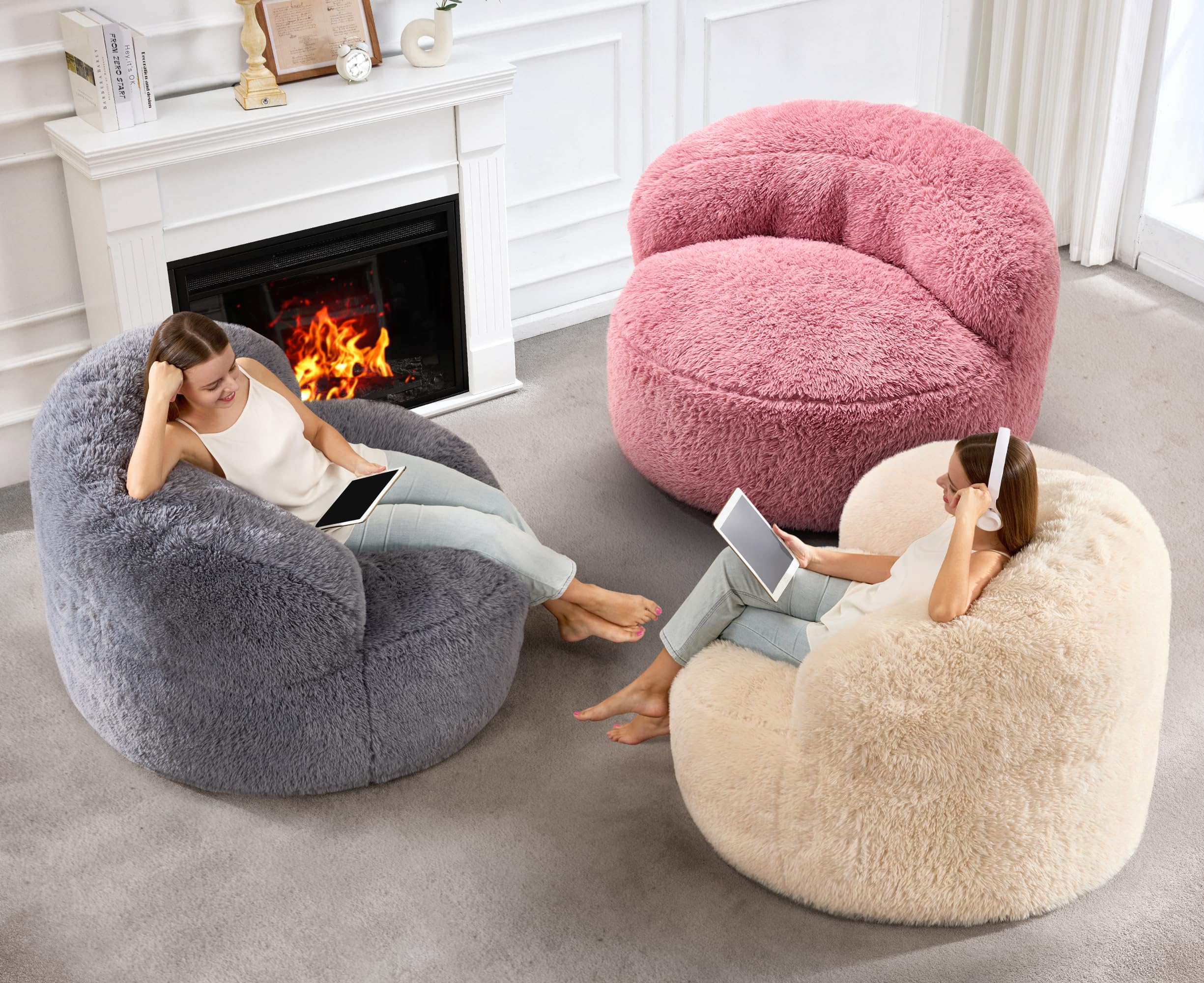 Extra Large Bean Bag Chair for Adults - Giant Foam Filled Lazy Sofa with Stuffed Back Support, Oversized Grey Beanbag - Perfect for Lounging, Gaming & Movie Nights in Living Room or Bedroom