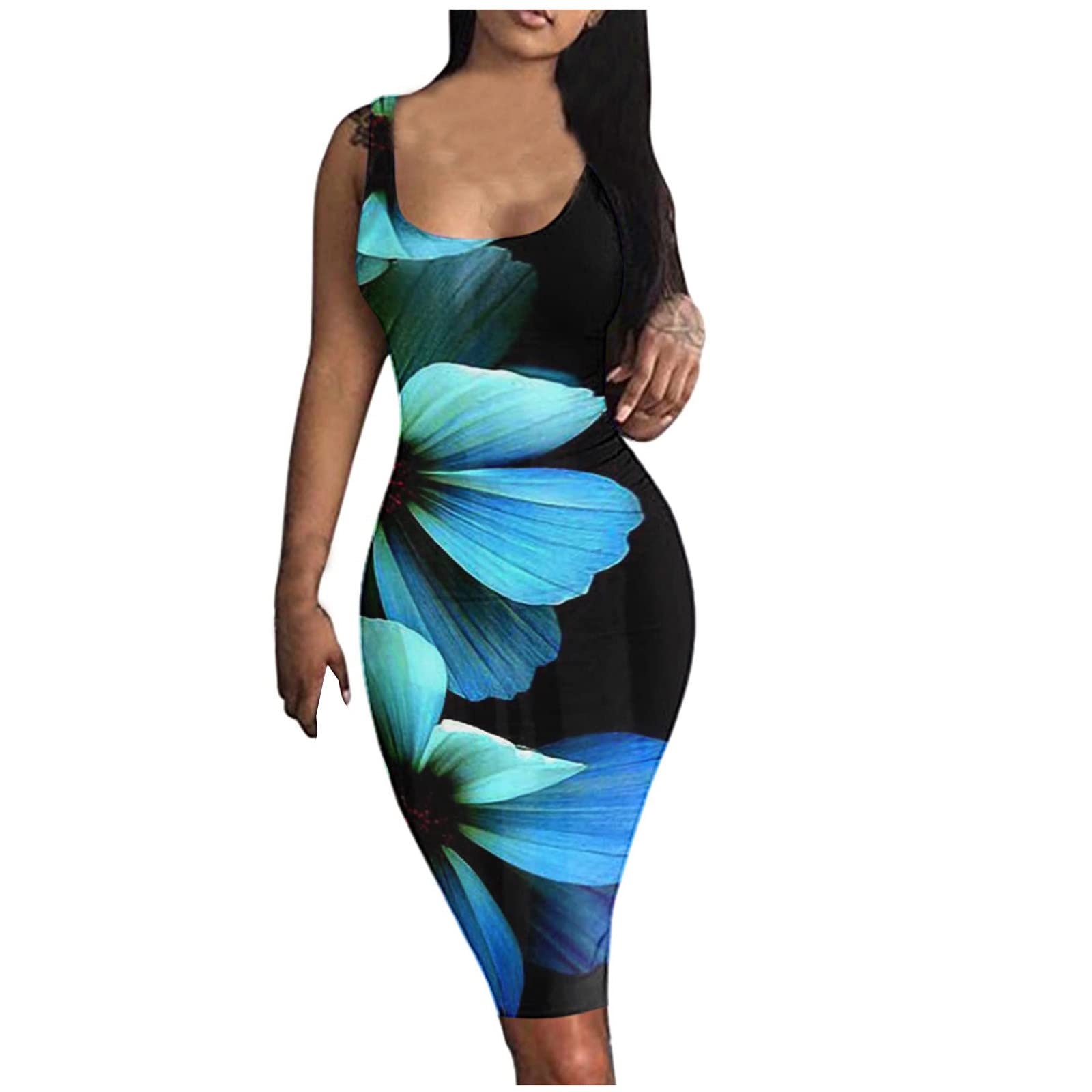 Women's Sexy Bodycon Tank Dress - Sleeveless Midi Club Dress for Summer & Party | Flattering Fit, Stretchy Fabric | Perfect for Night Out, Date Night, and Special Occasions