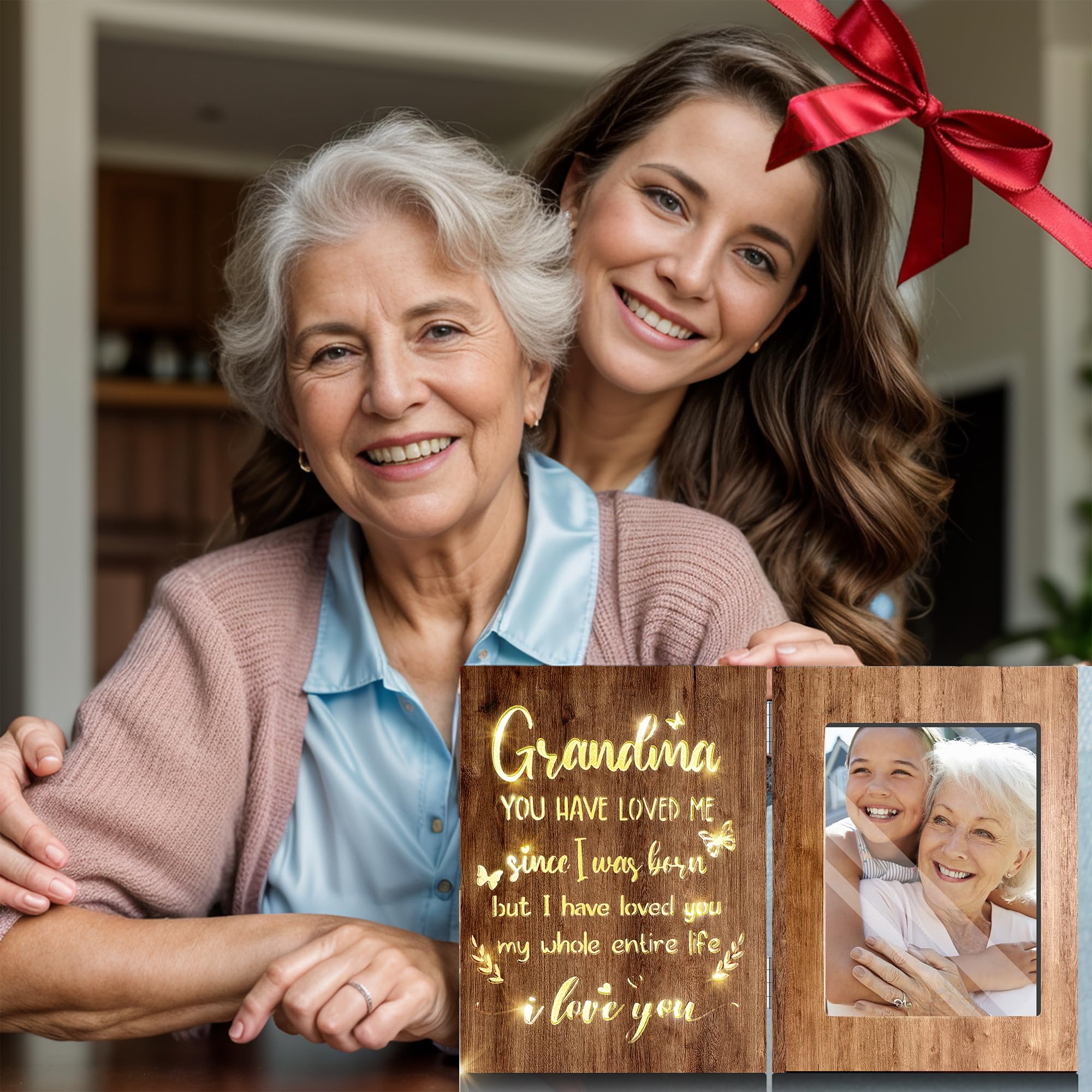 Personalized Mother's Day Gifts for Grandma - Brown Glowing 4x6 Picture Frame for Wall or Tabletop | Thoughtful Present from Grandchildren | Perfect for Home Decor & Family Memories