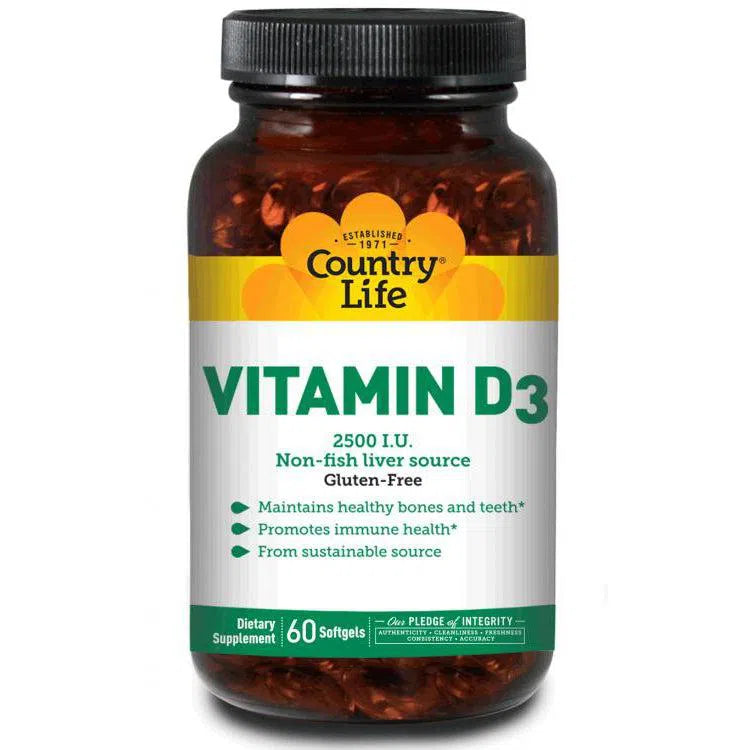 Country Life Vitamin D3 2500 IU Supplement - High Potency Vitamin D for Immune Support & Bone Health - Supports Energy & Mood - Ideal for Adults & Seniors - Daily Immune Booster & Bone Strength Support