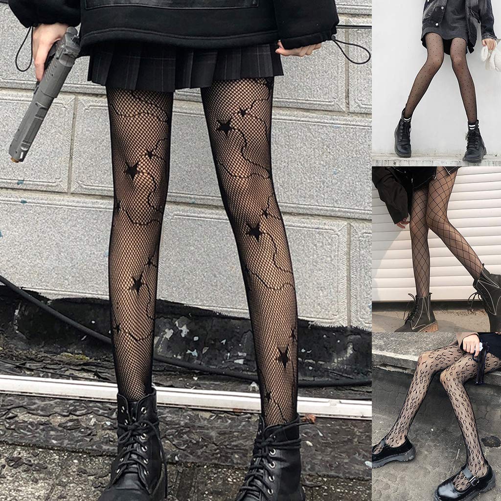 Black Fishnet Stockings for Women - Nylon Tights with Plaid Jacquard Mesh Design | Perfect for Halloween, Cosplay, and Night Out Outfits