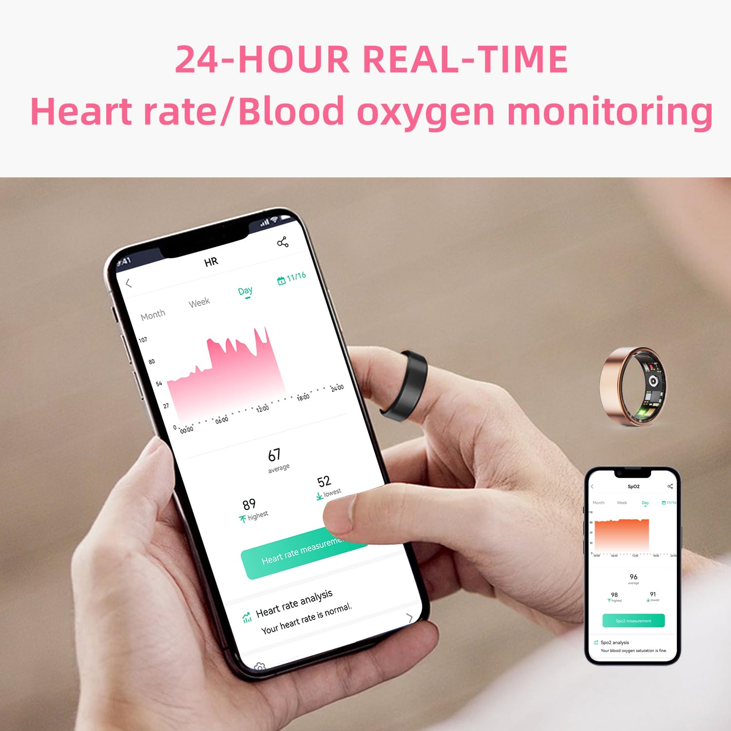 Smart Ring - Health Tracker with Heart Rate & SpO2 Monitor, IP68 Waterproof for Fitness & Sleep Tracking
