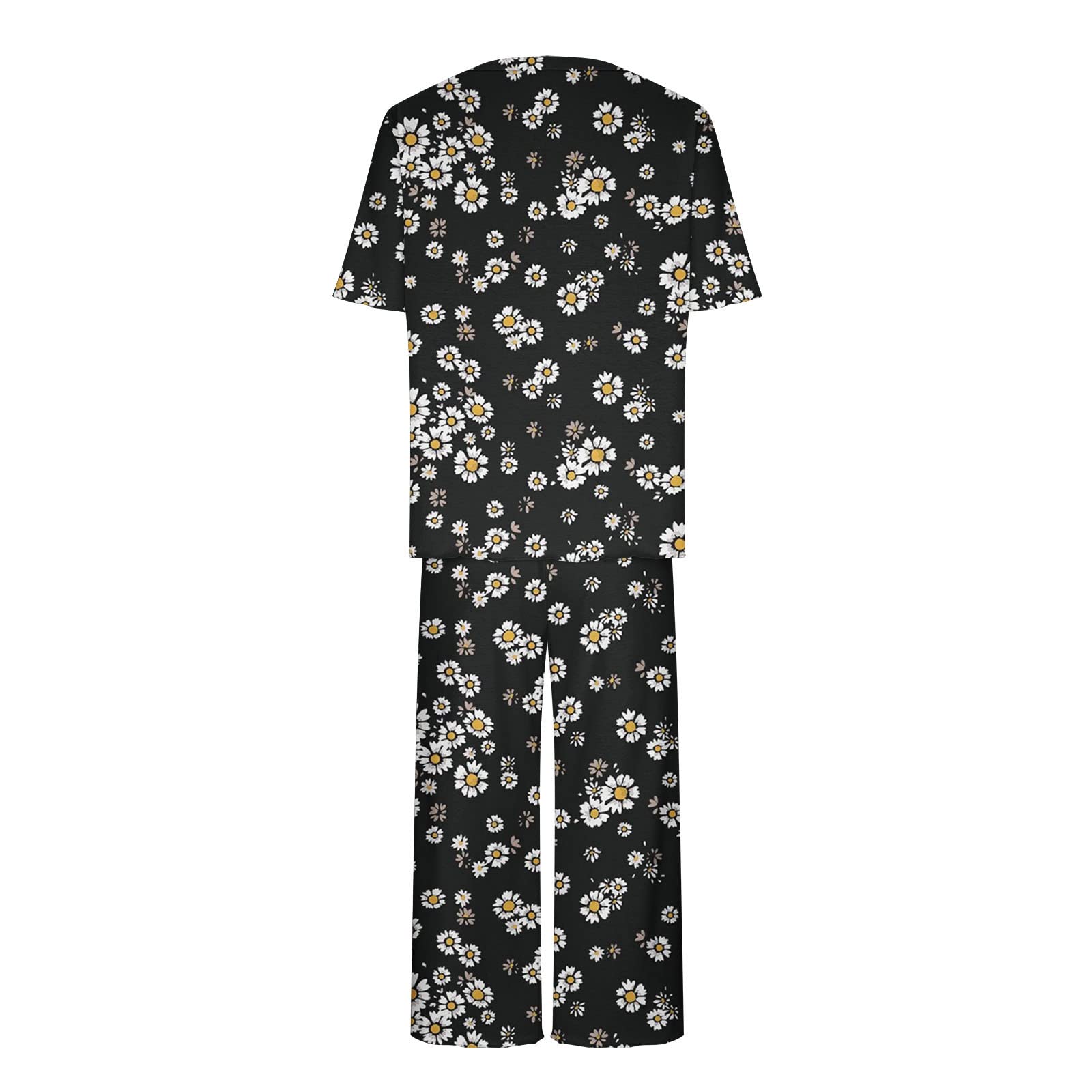 Kinrui Women's Capri Lounge Set - Short Sleeve Round Neck Top & Capri Pants 2-Piece Bohemian Pajama Outfit | Comfortable Sleepwear for Home, Yoga & Relaxation