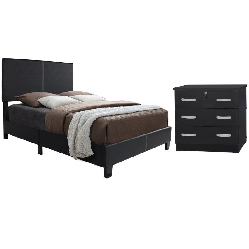 Black Twin Panel Bed & Chest Dresser Set by Home Square - Modern 2-Piece Bedroom Furniture for Small Spaces & Guest Rooms