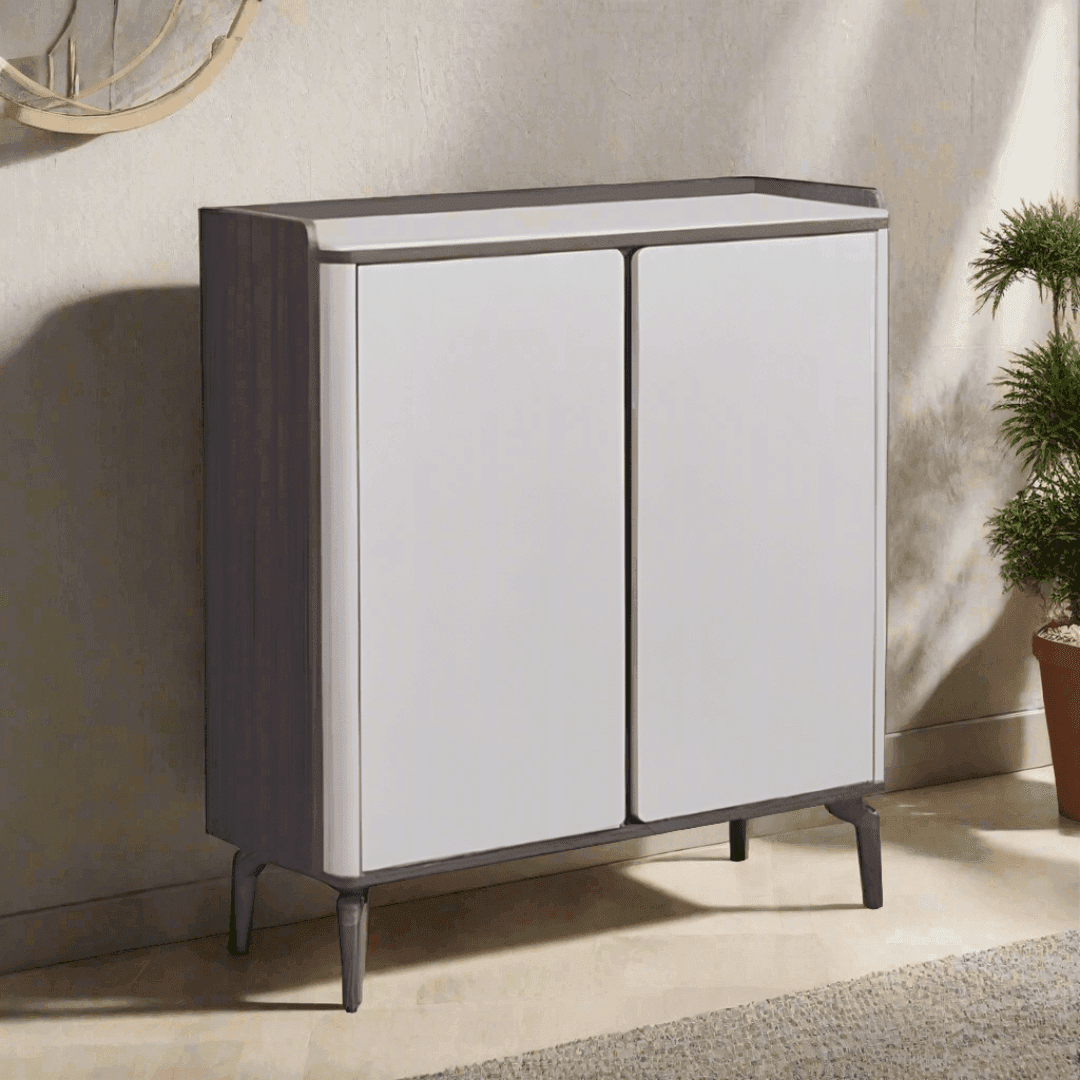 Jules 2 Door Shoe Cabinet with Durable Sintered Stone Top - Modern Entryway Storage Organizer for Shoes, Boots & Accessories - Perfect for Hallway, Foyer & Small Space Organization
