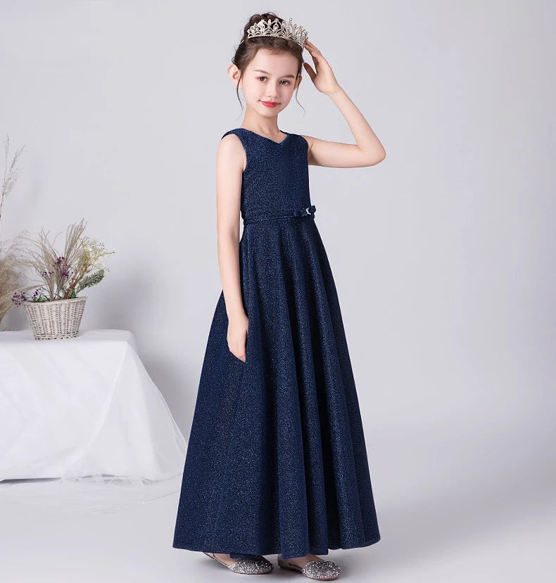 Elegant O-Neck Bow Floor-Length Princess Dress for Girls - Perfect for Birthday Parties, Pageants & Special Occasions | Formal Gown for Kids' Celebrations & Photo Shoots