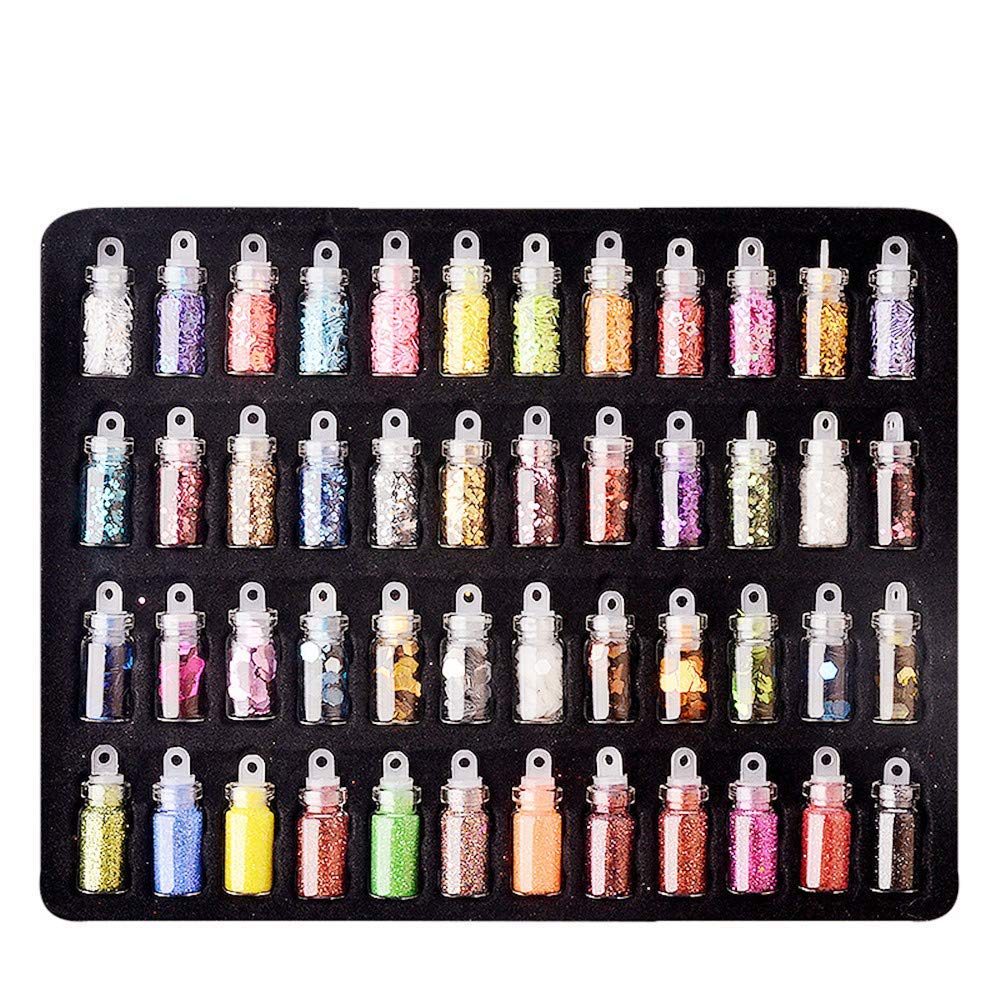 FAMEZA 48-Color Nail Art Glitter Kit with Glass Bottles - Nail Sequins & Decoration Set for DIY Manicure, Crafts, Phone Cases, Clothes, Shoes & Bags - Perfect for Women & Teens Beauty & Fashion Accessories