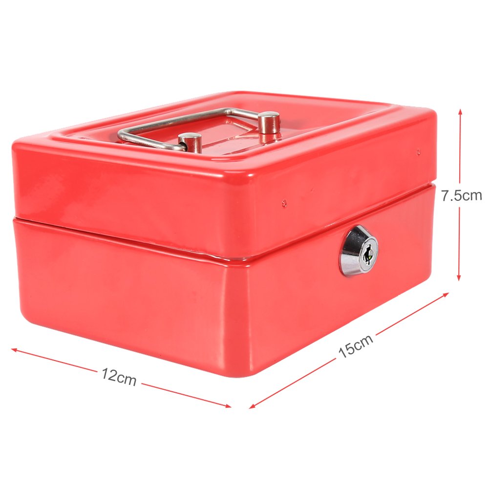 Steel Security Box for Home & Office - Portable Lockable Cash Safe for Money & Files (Red)