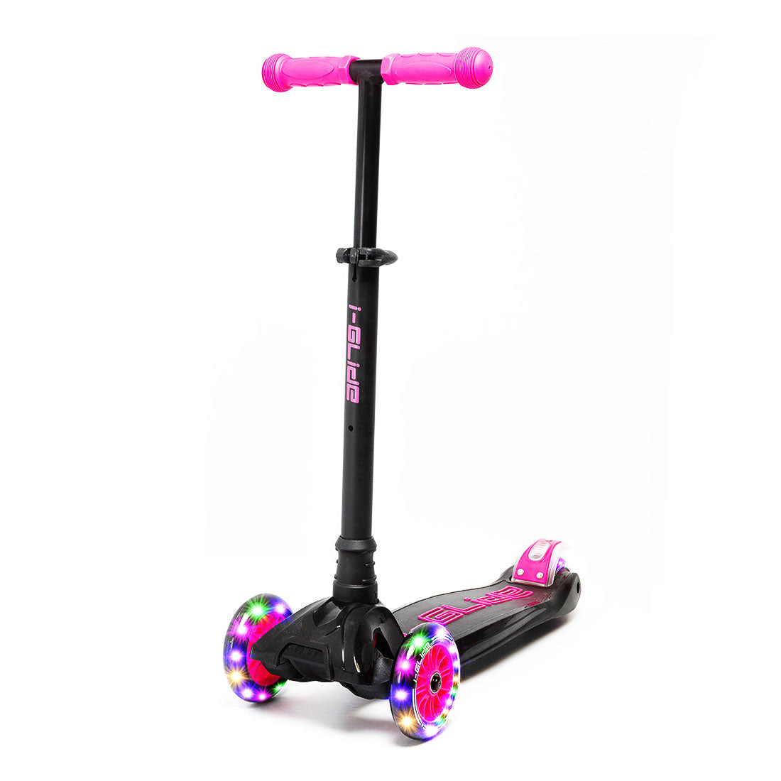 I Glide Kids 3 Wheel Scooter for Ages 3-8 - Lightweight & Adjustable Height Kick Scooter in Black/Pink - Perfect for Outdoor Play, Park Rides & Neighborhood Fun