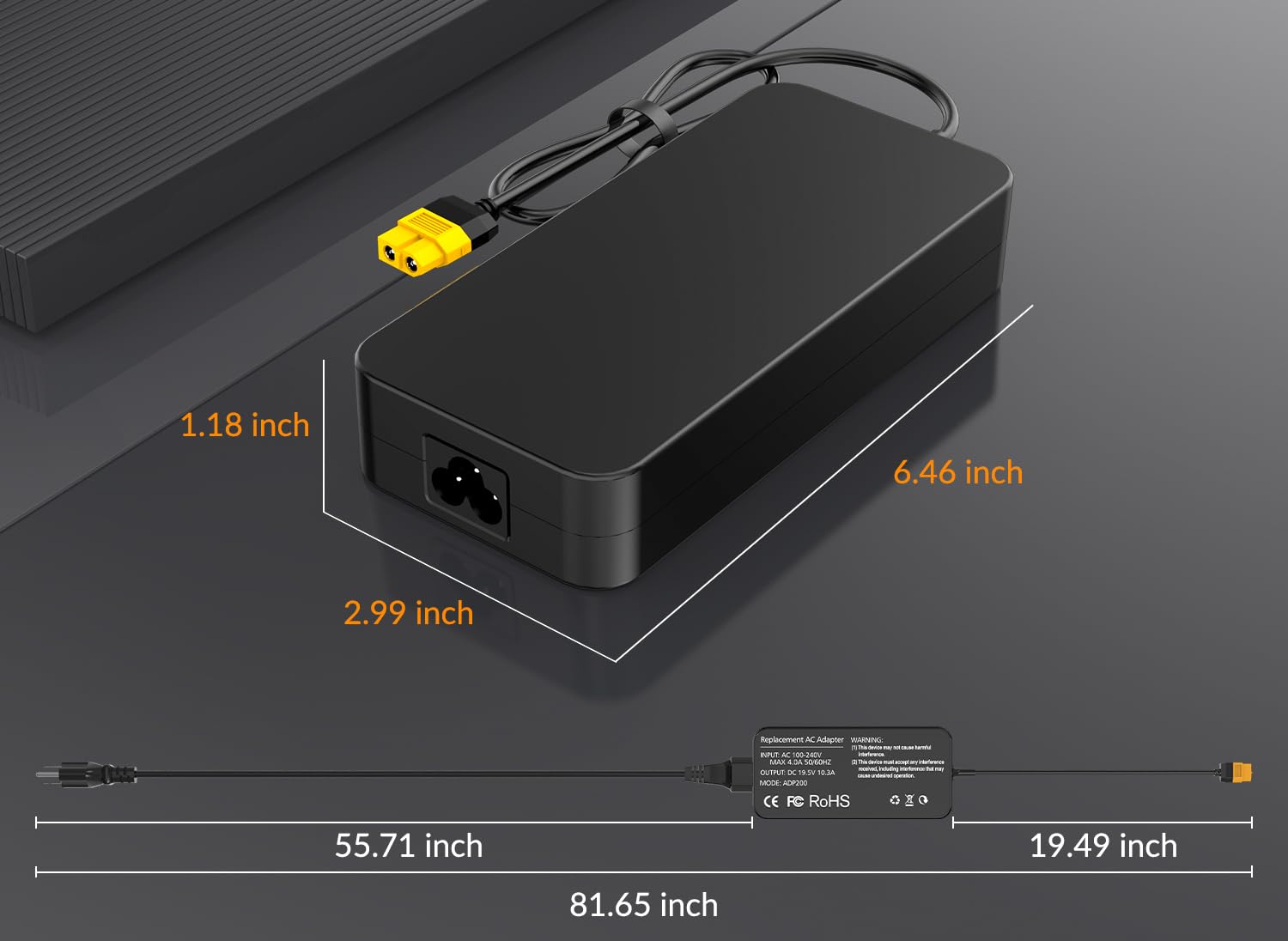 200W 19.5V 10.3A AC Power Adapter with XT60 Plug - Universal RC LiPo Battery Charger Power Supply (100-240V 50/60Hz) for iSDT, SKYRC, Hota RC & DC Chargers - Perfect for Drone, RC Car & Airplane Battery Charging