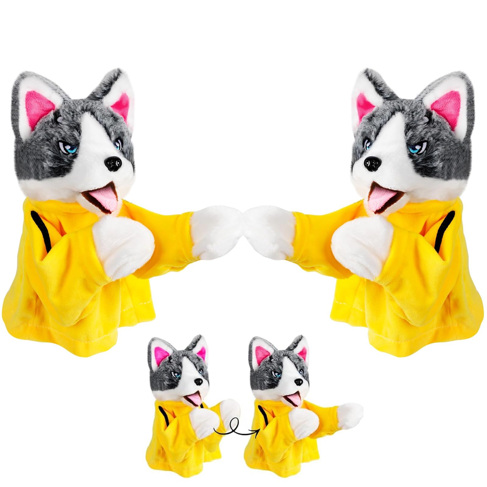 2PCS 2024 New Kung Fu Animal Toy Husky Gloves Plush Puppet - Interactive Stuffed Hand Puppet Dog for Kids, Boxing Action Toy Gift for Boys & Girls - Perfect for Imaginative Play, Storytelling & Martial Arts Fun