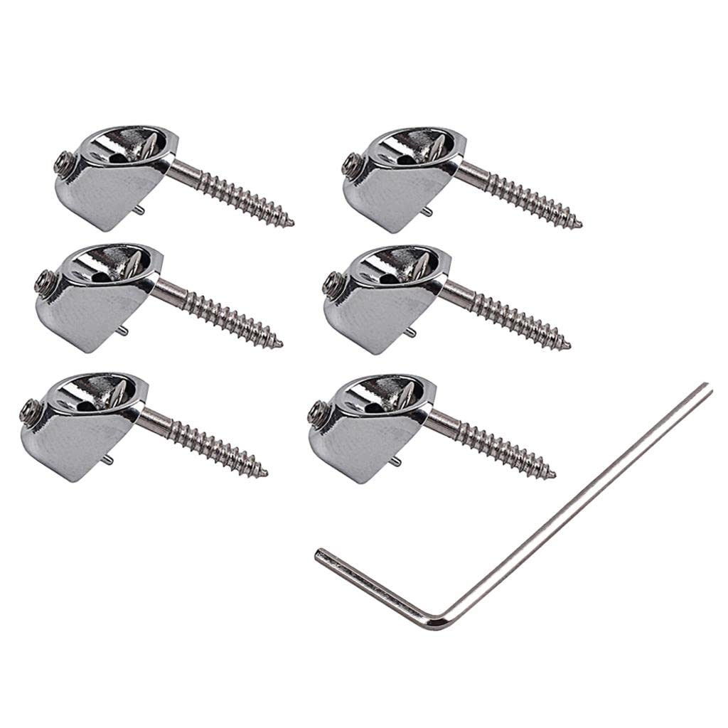 6-Pack Chrome String Electric Guitar Locking Nut Set - Premium Headless Bass Strings for Smooth Playability & Tuning Stability | Perfect for Rock, Metal & Studio Recording