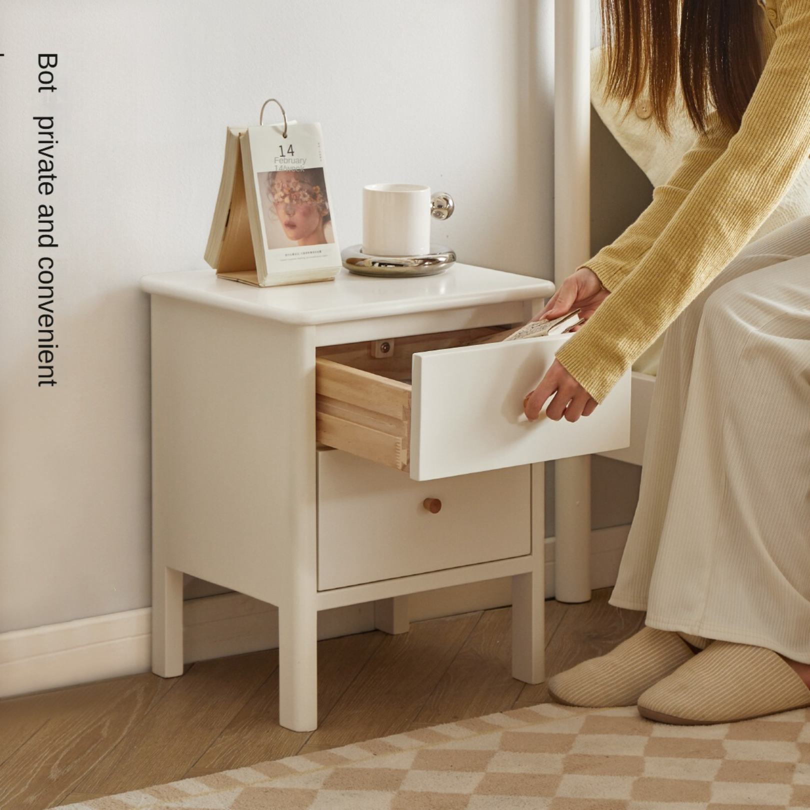 Premium White Beech Solid Wood Nightstand - Elegant Bedside Table for Bedroom, Guest Room & Nursery - Durable & Stylish Storage Solution