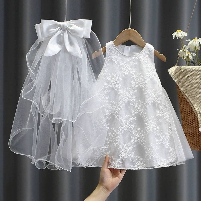 Adorable White Toddler Dress for Baby Girls - Princess Birthday Party Gown | Perfect for 1st Birthday, Christening & Special Occasions