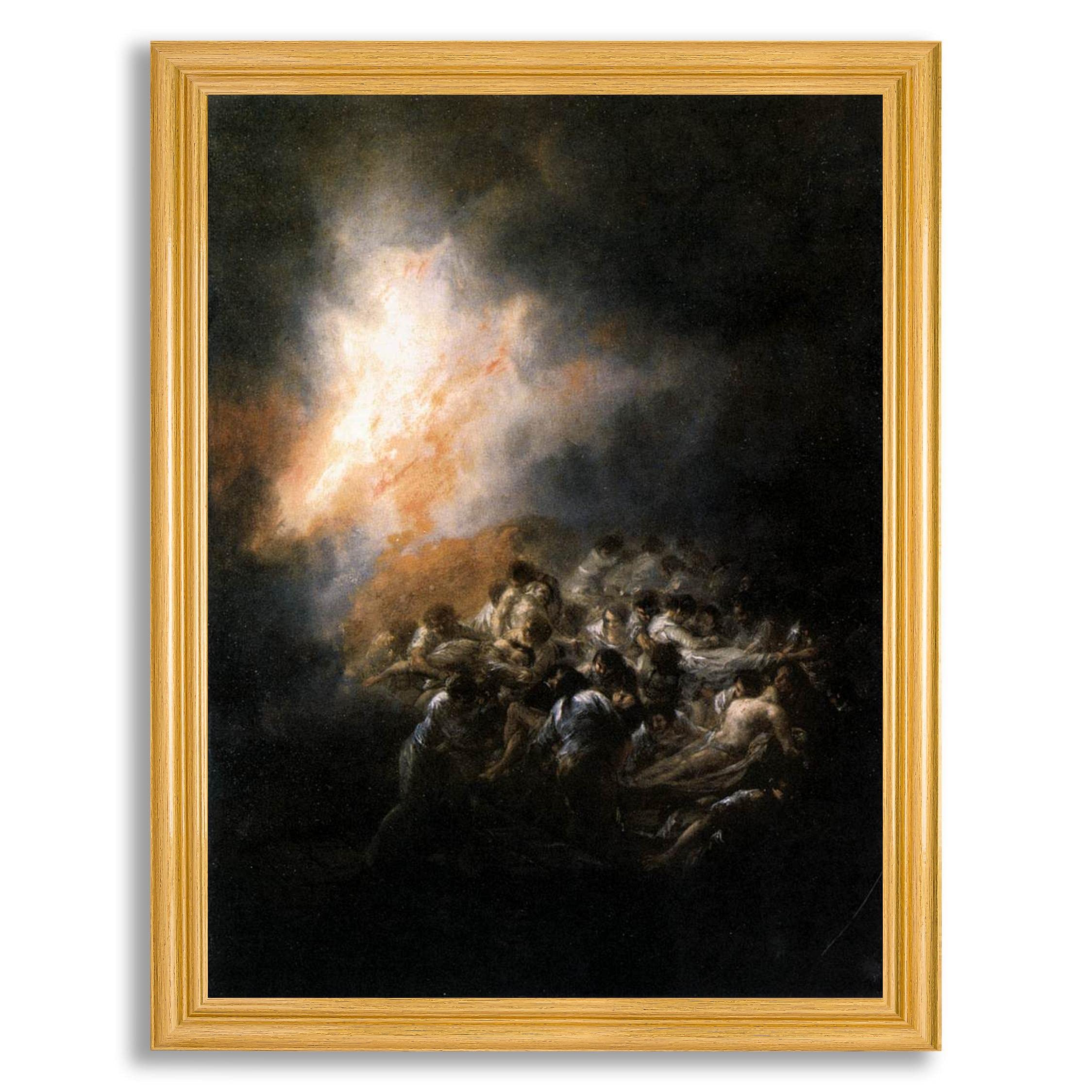 Francisco Goya Fire at Night Framed Canvas Wall Art - High Quality Fine Art Reproduction Painting in Wood Frame - Perfect for Home, Office, Bedroom & Living Room Decor - Wall Art Gift for Art Lovers & Interior Design