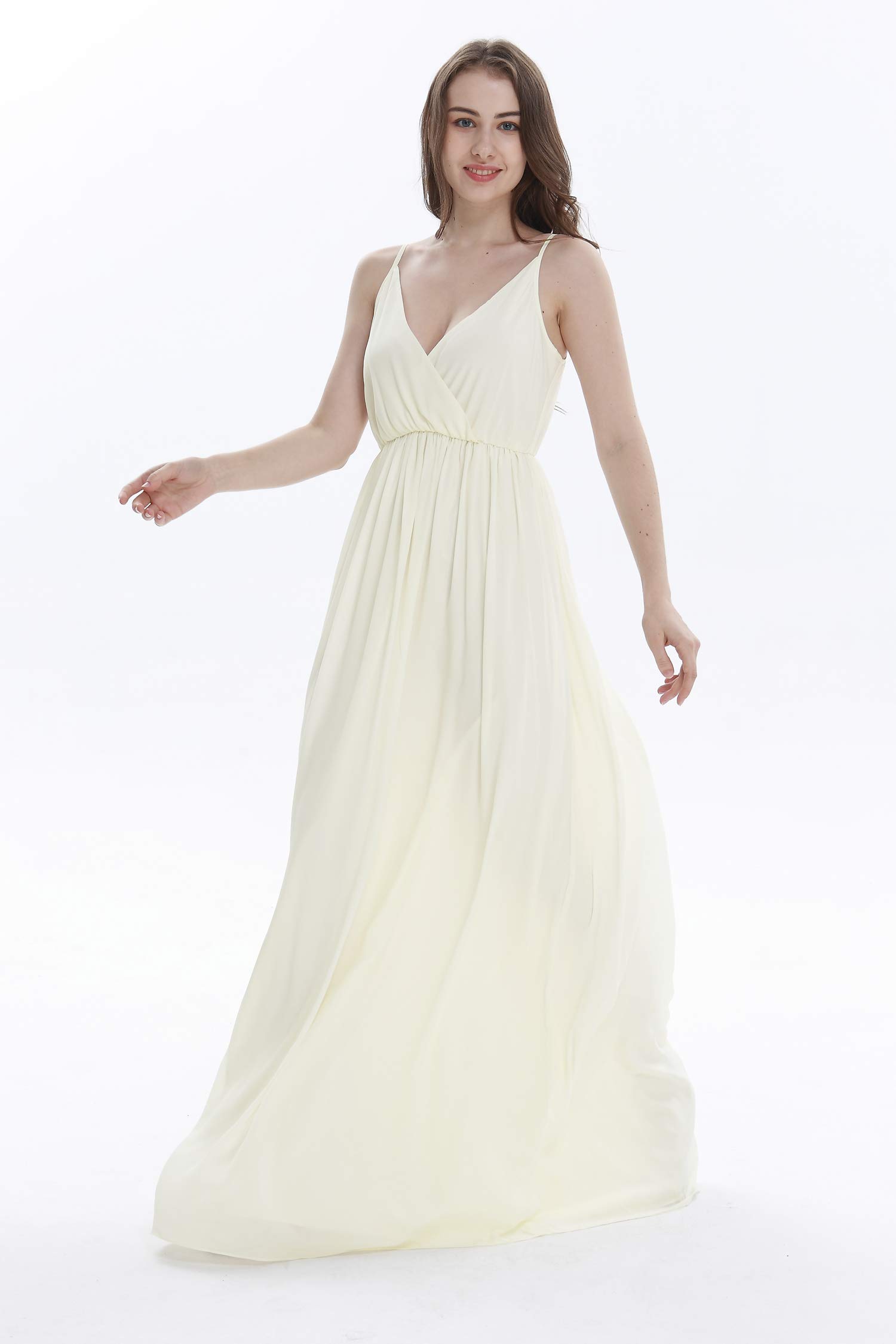 Hawaii Women's Beach Wedding Dress - V Neck Spaghetti Strap Floor Length Bridesmaid Gown for Summer Vacation, Tropical Party & Destination Weddings