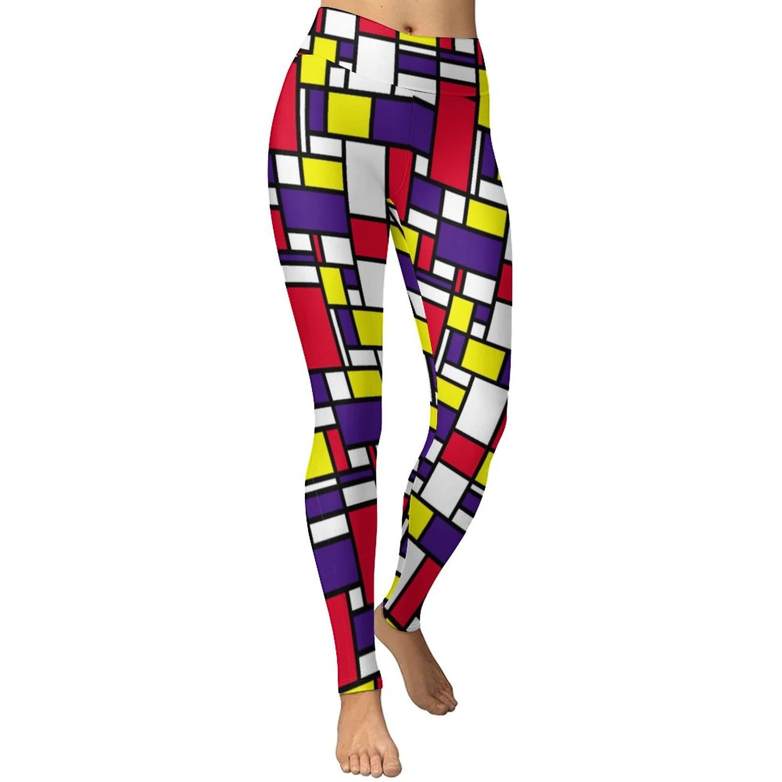 DZUAIKIT Women's High Waist Yoga Pants - Geometric Colorful Mosaic Print Workout Leggings for Yoga, Gym, Running & Lounge Wear