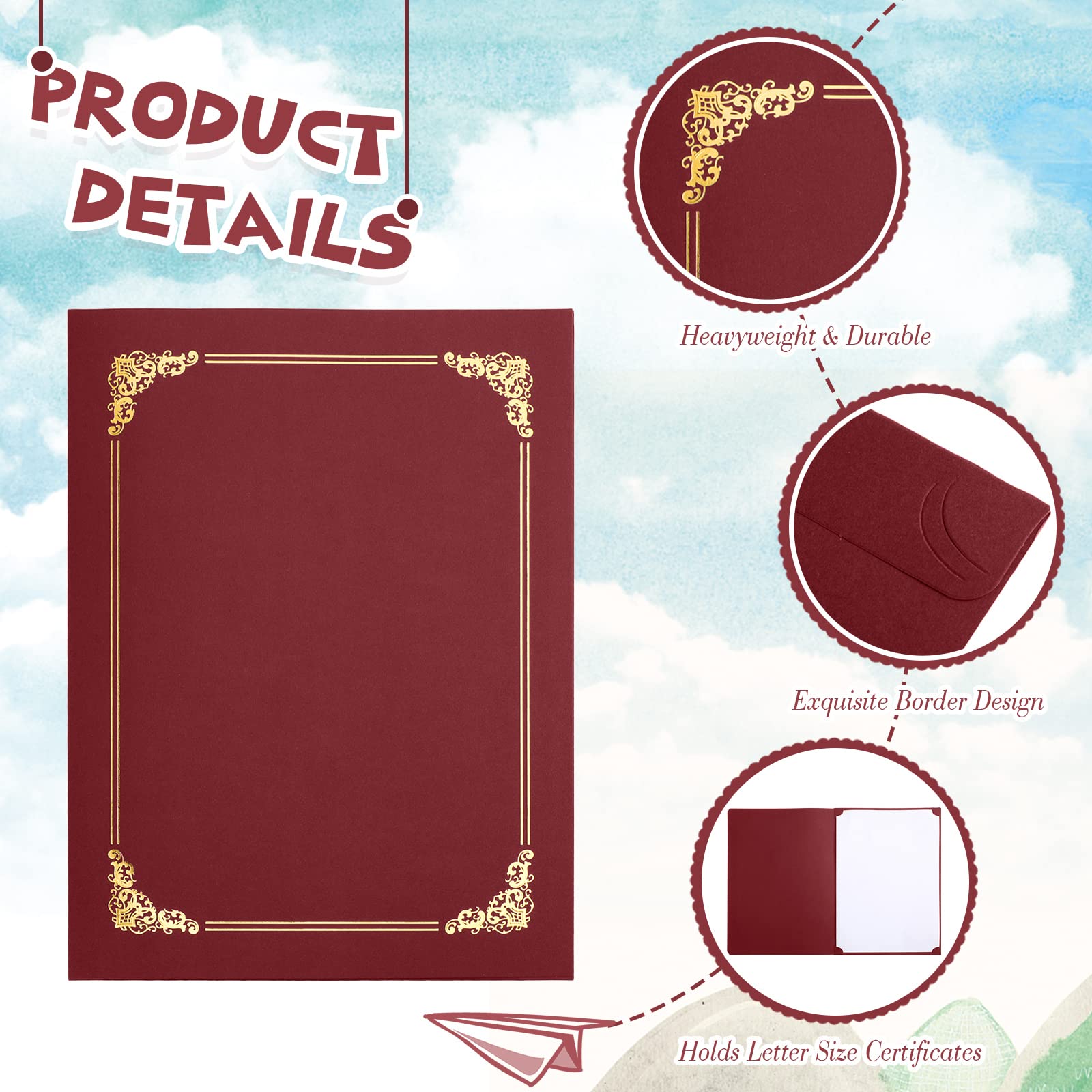 Fainne 200 Pcs 8.5 x 11 Gold Foil Border Certificate Holders - Letter Size Diploma Document Covers for Graduation, Awards & Professional Certificates (Red Cardstock) - Perfect for School Ceremonies, Office Presentations & Keepsake Storage